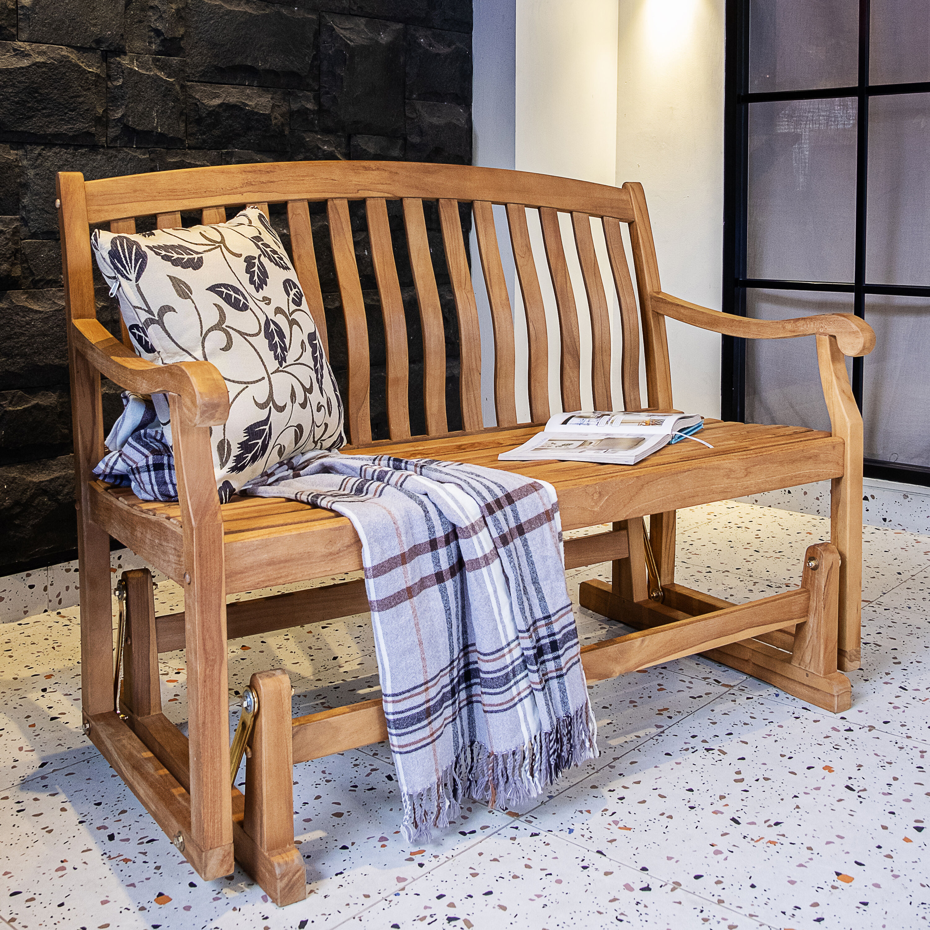 Cambridge Casual 130572-TW-XX-XX-XX Colton 2 -person Natural Teak Wood Outdoor Glider