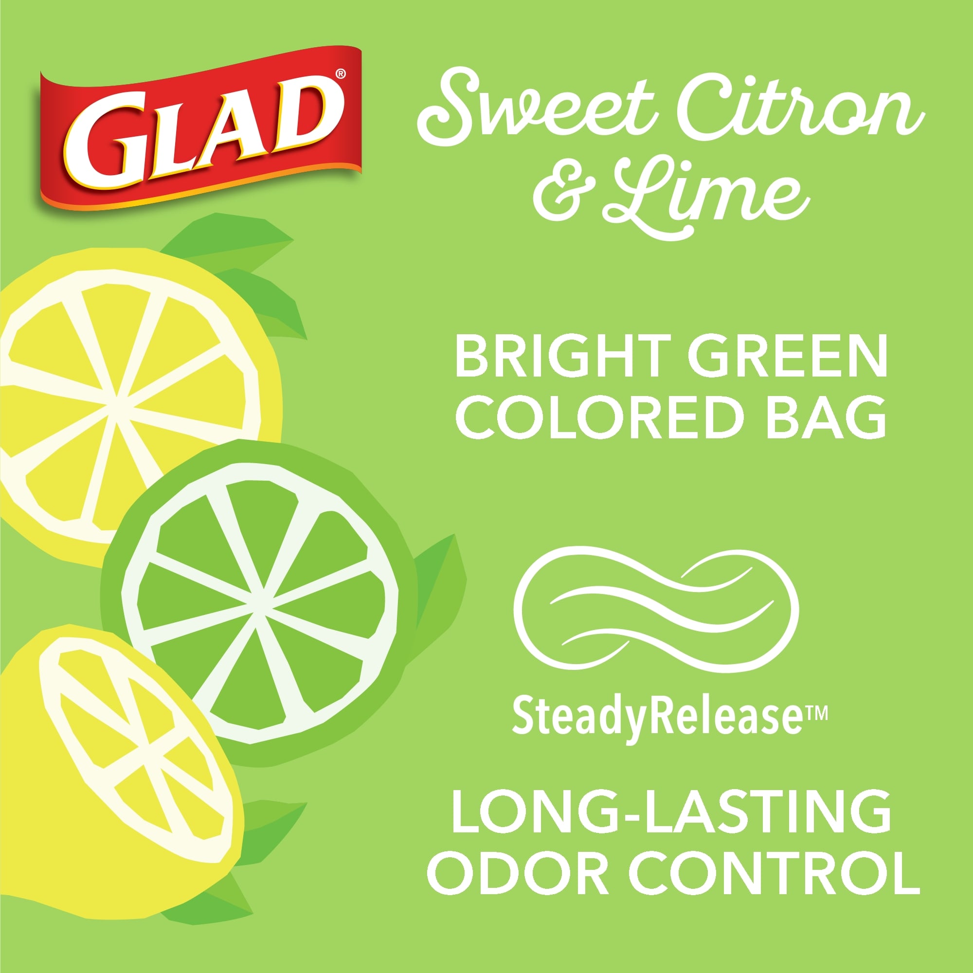 Fresh Lemon Scented Glad 8 Gal Drawstring Trash Bags, 26 Count