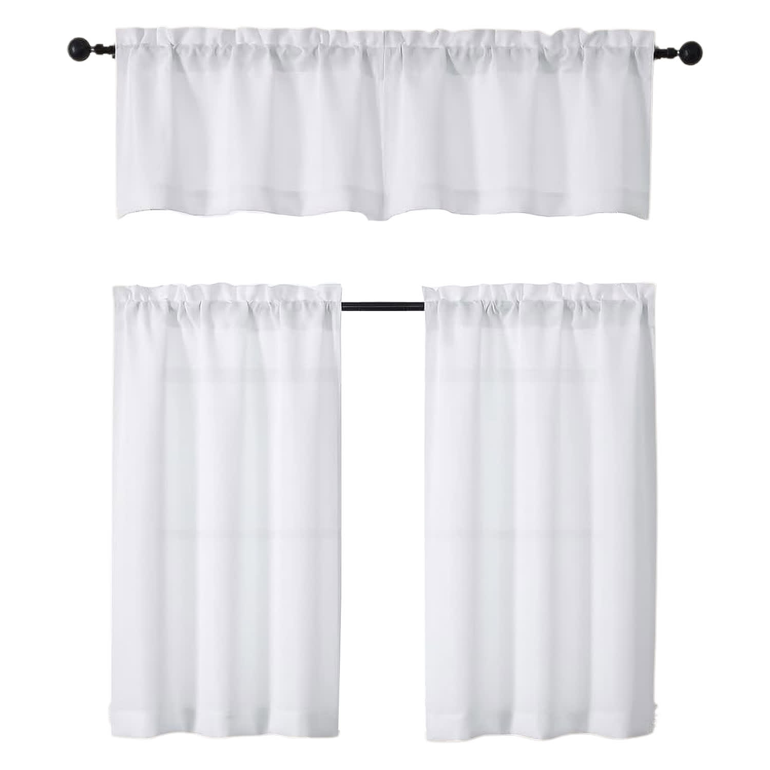 Etokfoks  White Faux Linen Valance 60Wx14L Light Filtering Semi Sheer Window Treatment for Bathroom Laundry Basement 1 Piece