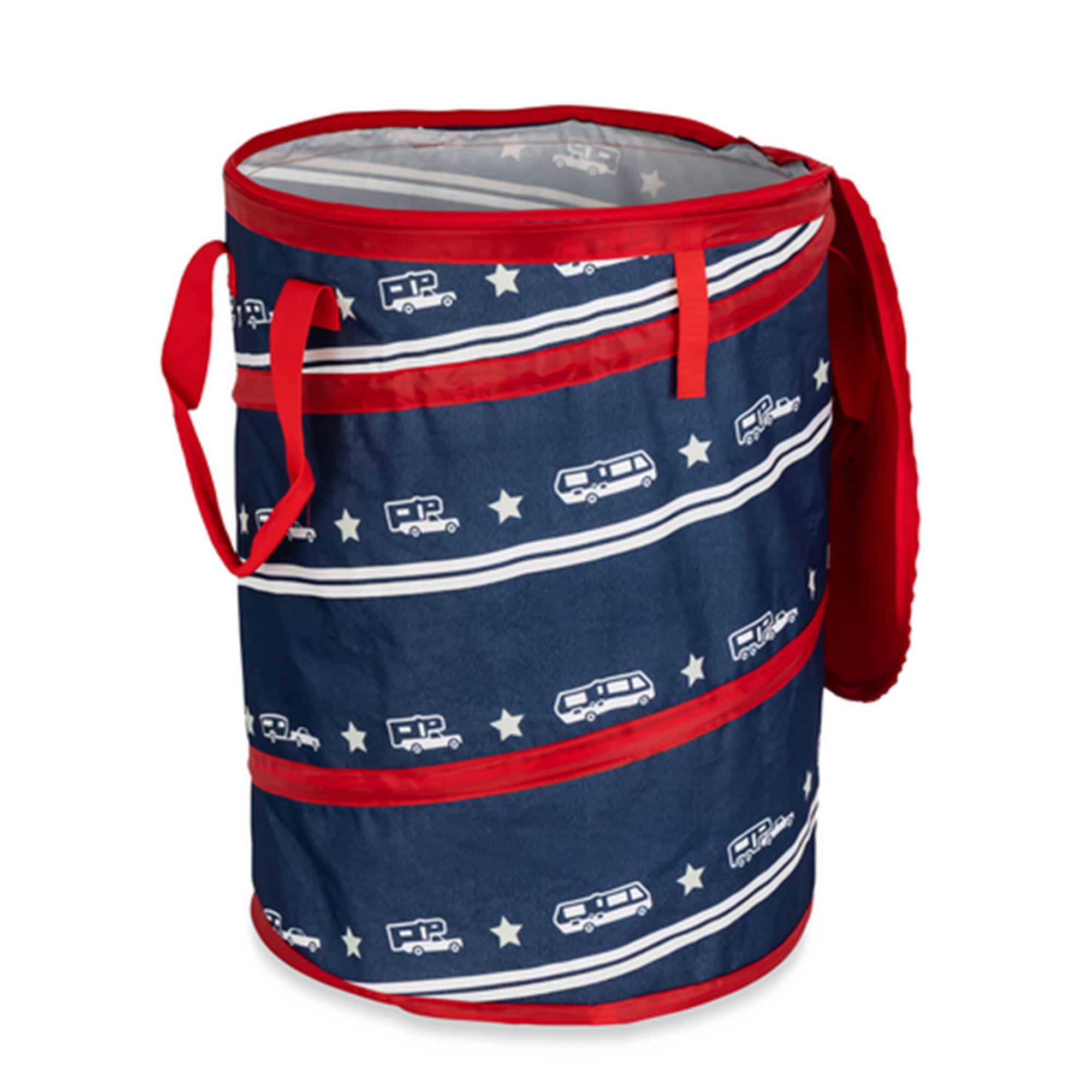 CAMCO 403452 Campsite Pop Up Utility Container with Liner and Zipper Close Lid for RV Storage Laundry Hampers and Organization Patriotic