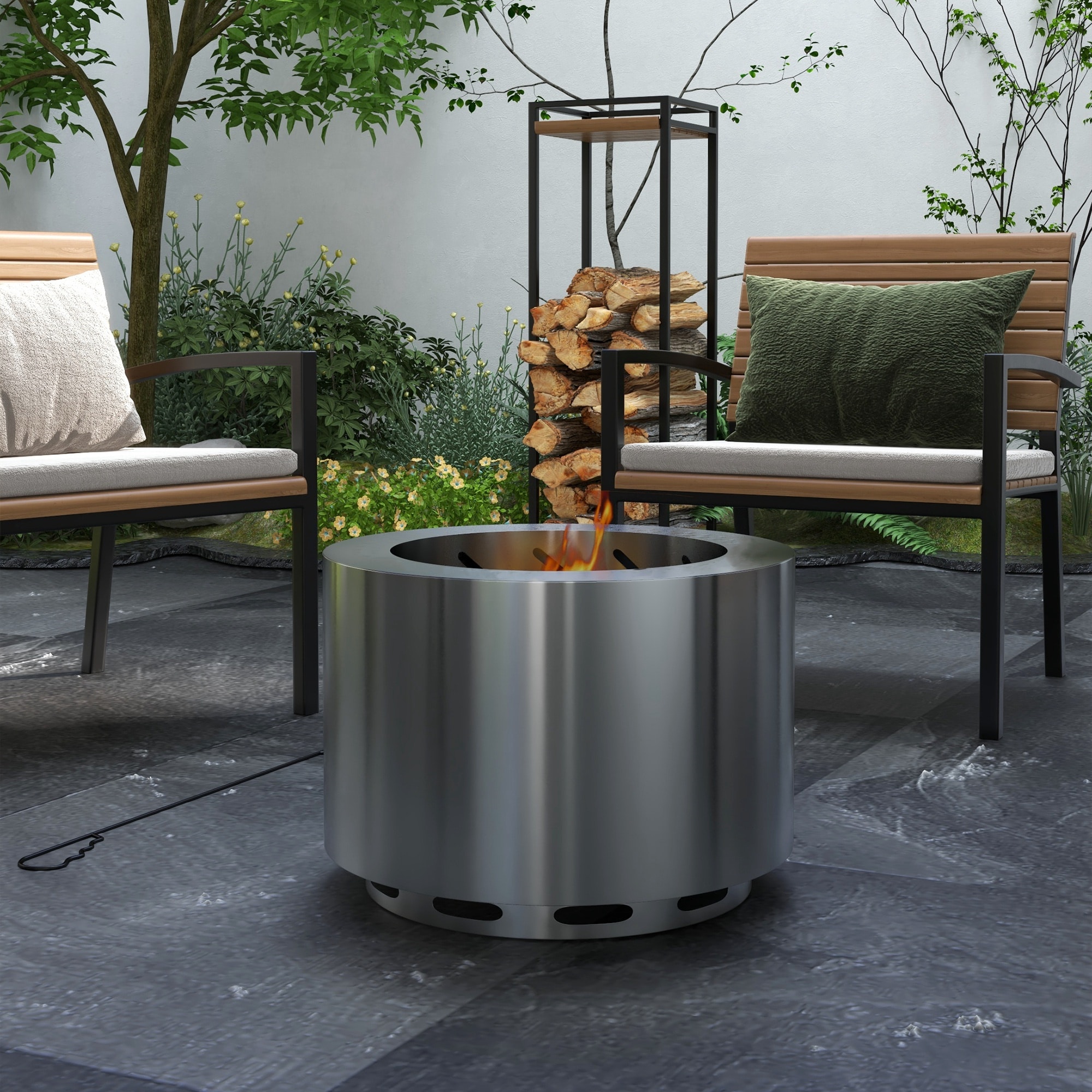 BABOOM BOM-126827-OR Smokeless Wood Burning Fire Pit 19-in W Silver Stainless steel Wood-Burning Fire Pit