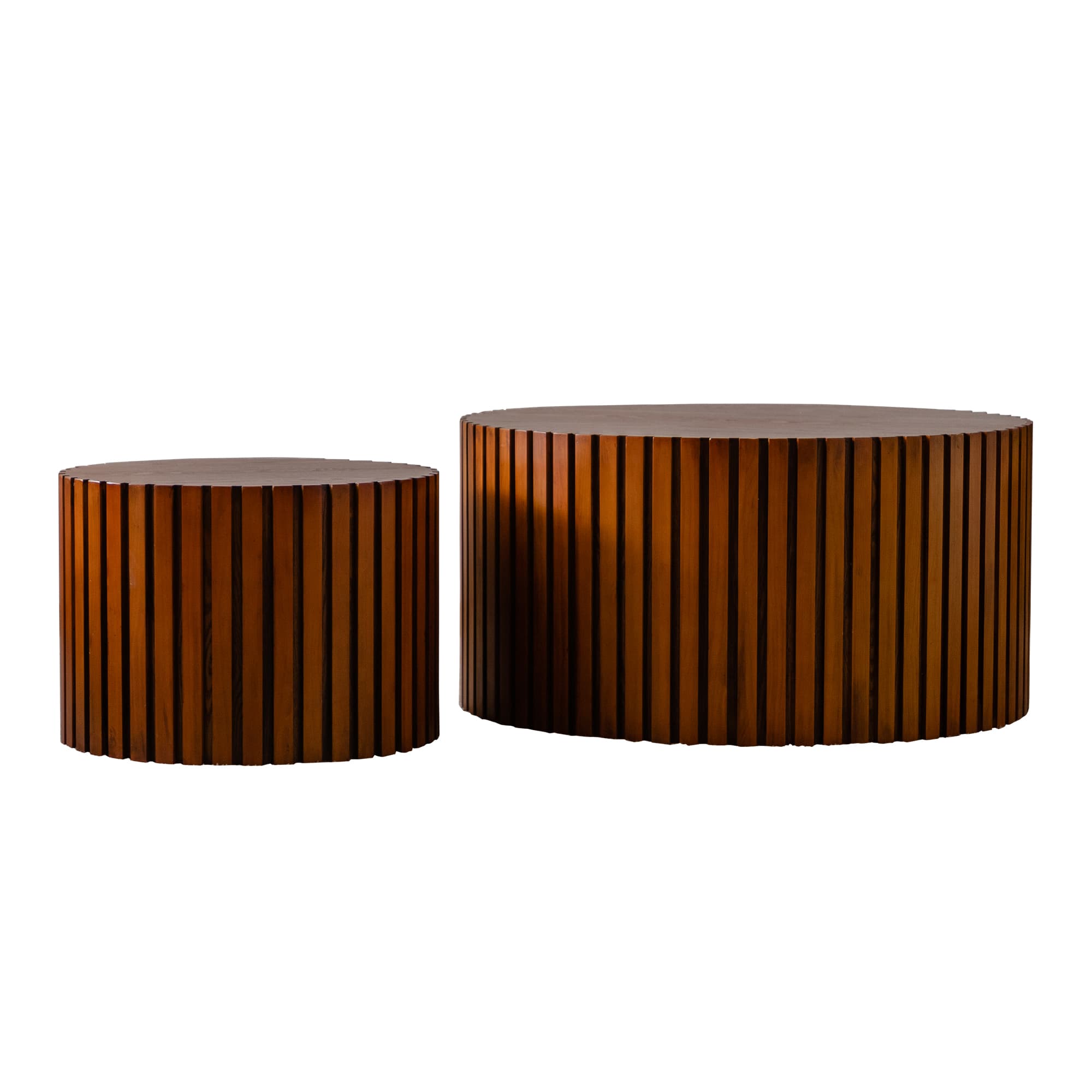 Vynxaria LEXY0503-DJJJ-BZ073 Series 24 in. Walnut Round Wood End Table with Handcrafted Relief Design