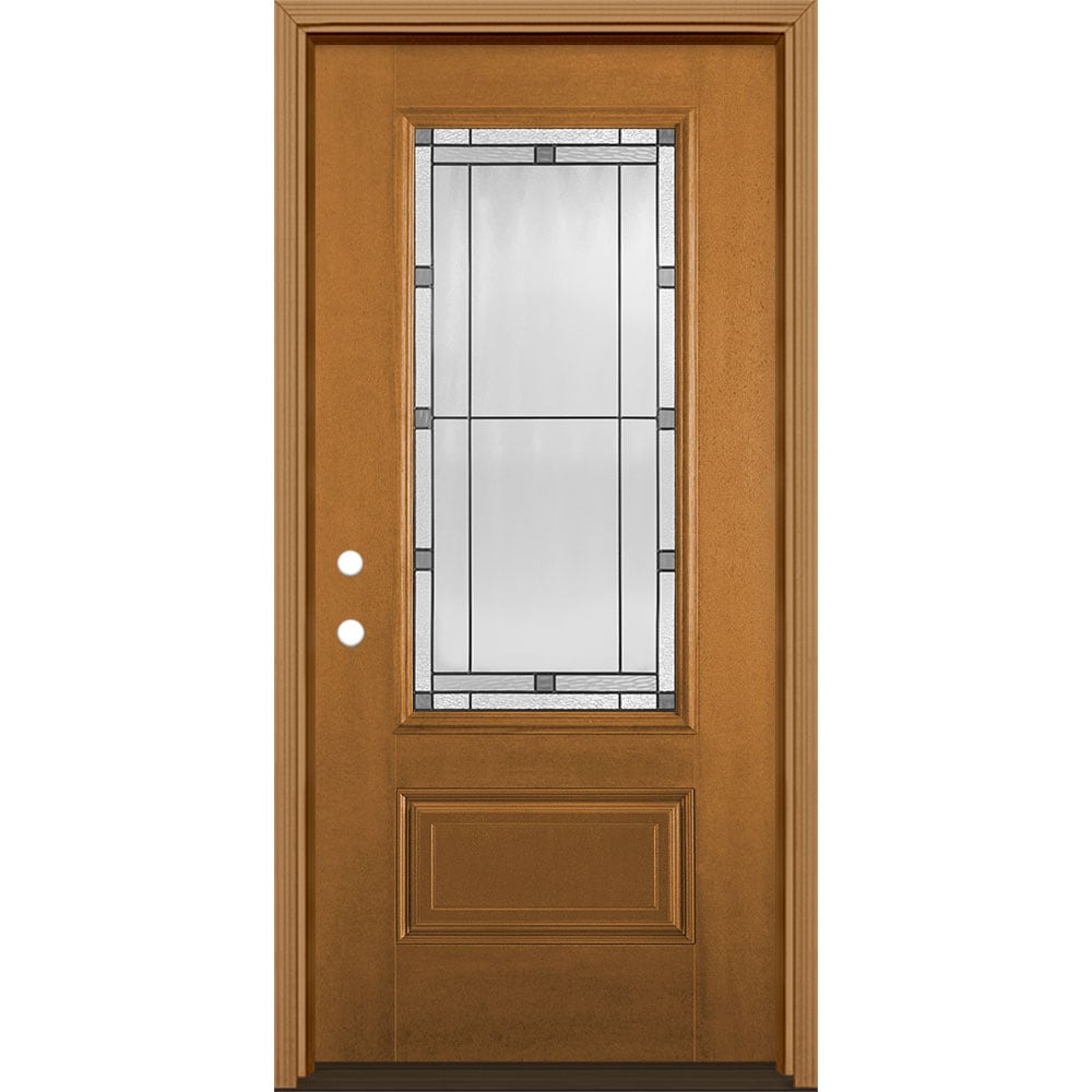 Masonite 3350385 Avenue 36-in x 80-in x 4-9/16-in Fiberglass 3/4 lite Right-hand inswing Oakcrest Stained Prehung Front Door with Brickmould Insulating core