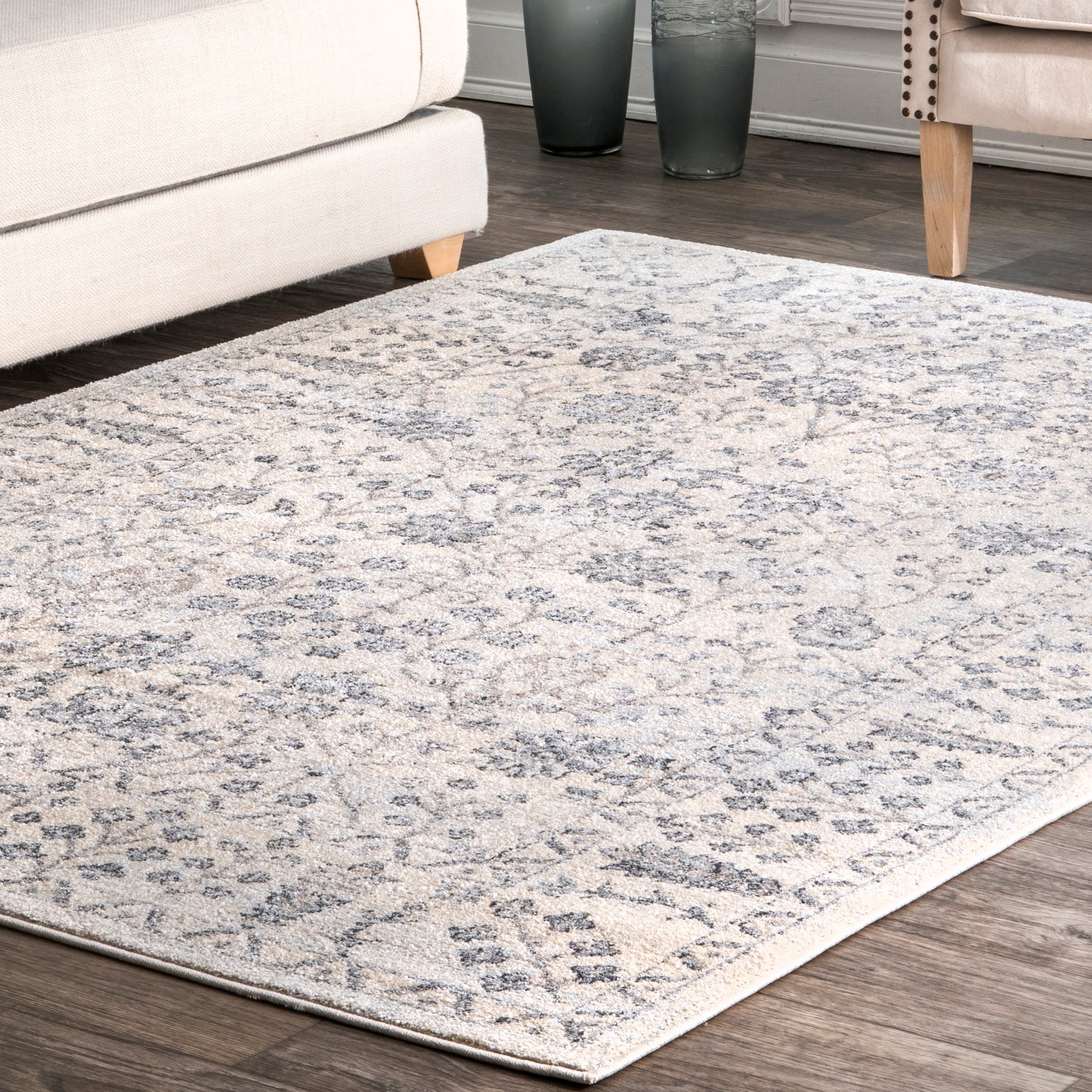nuLOOM ACCH07A-508 5 x 8 (ft) Loomed Polypropylene Silver Rectangular Indoor Distressed/Overdyed Vintage Area rug