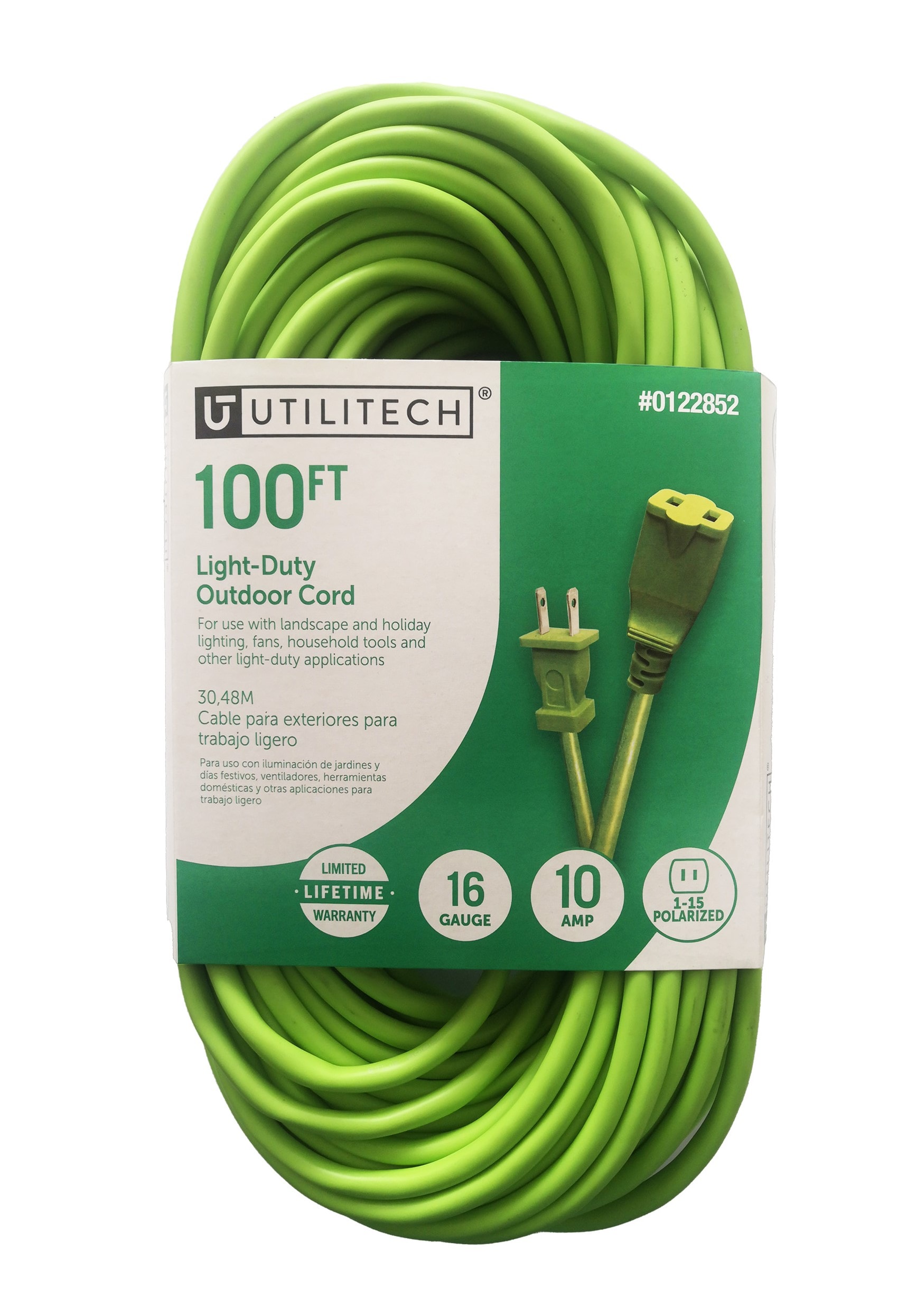 Utilitech 75-ft 16/3 3-Prong Outdoor SJTW Light Duty General Extension Cord - Green - Each