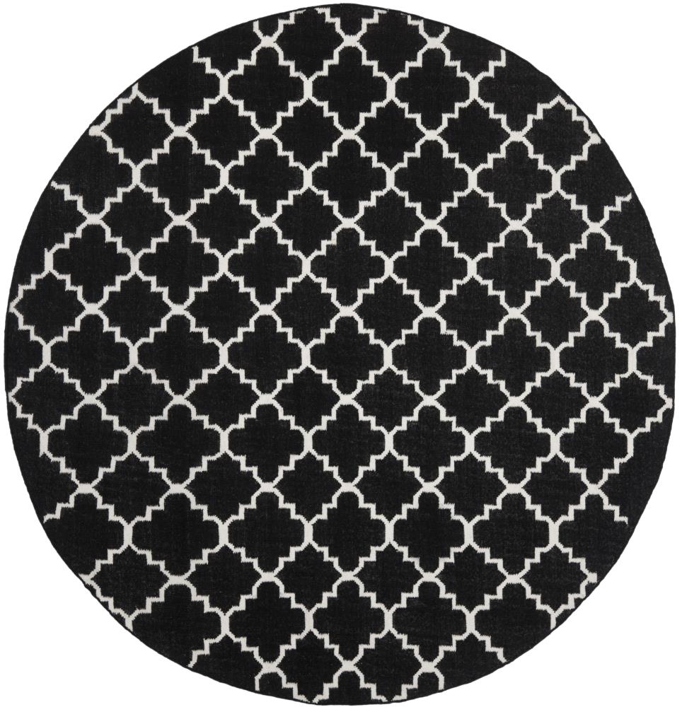 Safavieh DHU554L-8R Dhurries Malina 8 x 8 (ft) Wool Black/Ivory Round Indoor Trellis Coastal Area rug