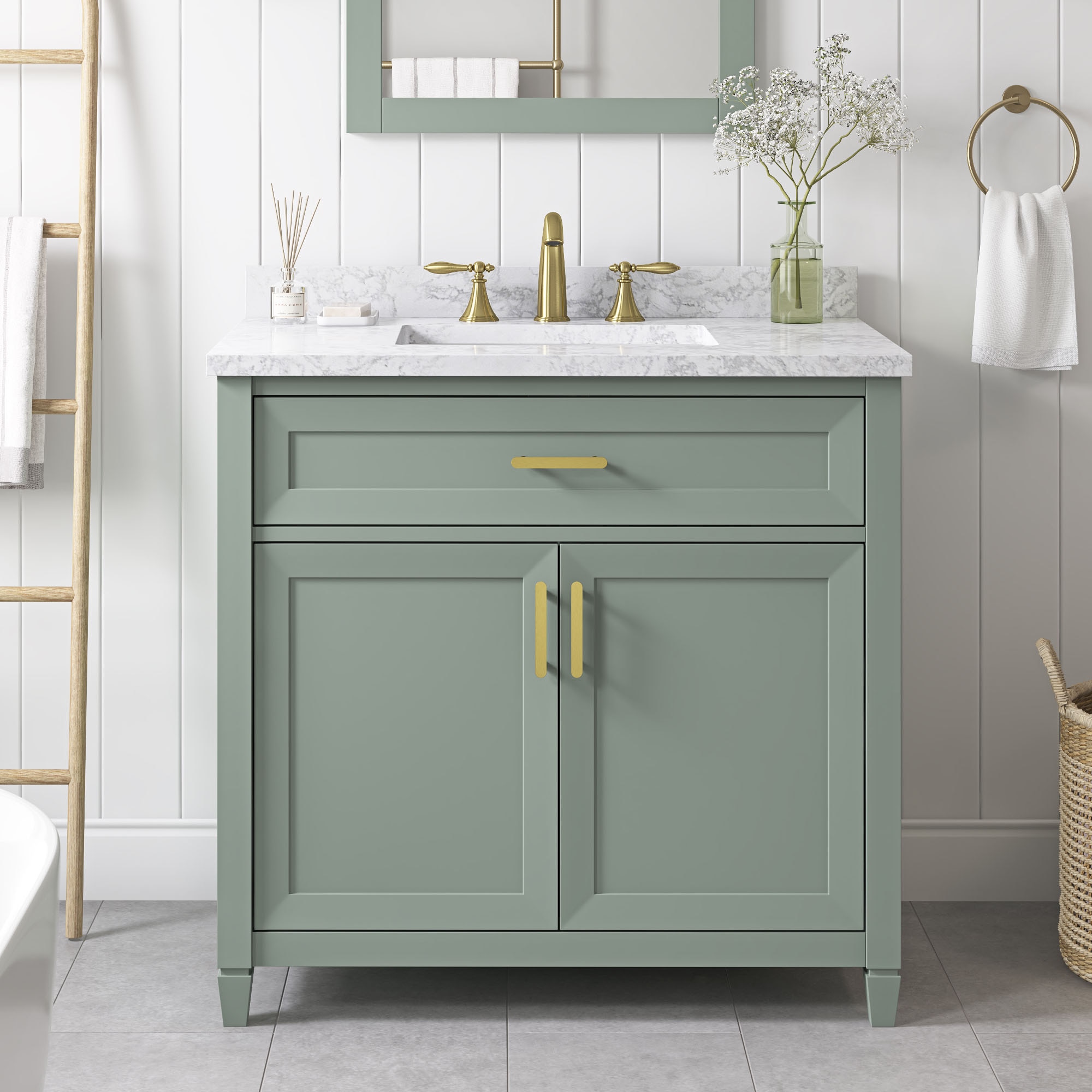 allen + roth Lancashire 36-in Sage Green Undermount Single Sink ...