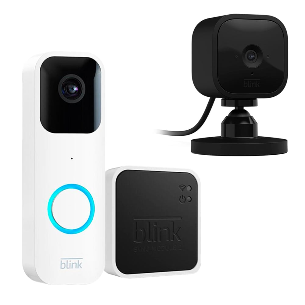 Shop Blink Wired Floodlight Smart Security Camera, White + Wired or  Wireless Smart Video Doorbell with Sync Module 2, White at