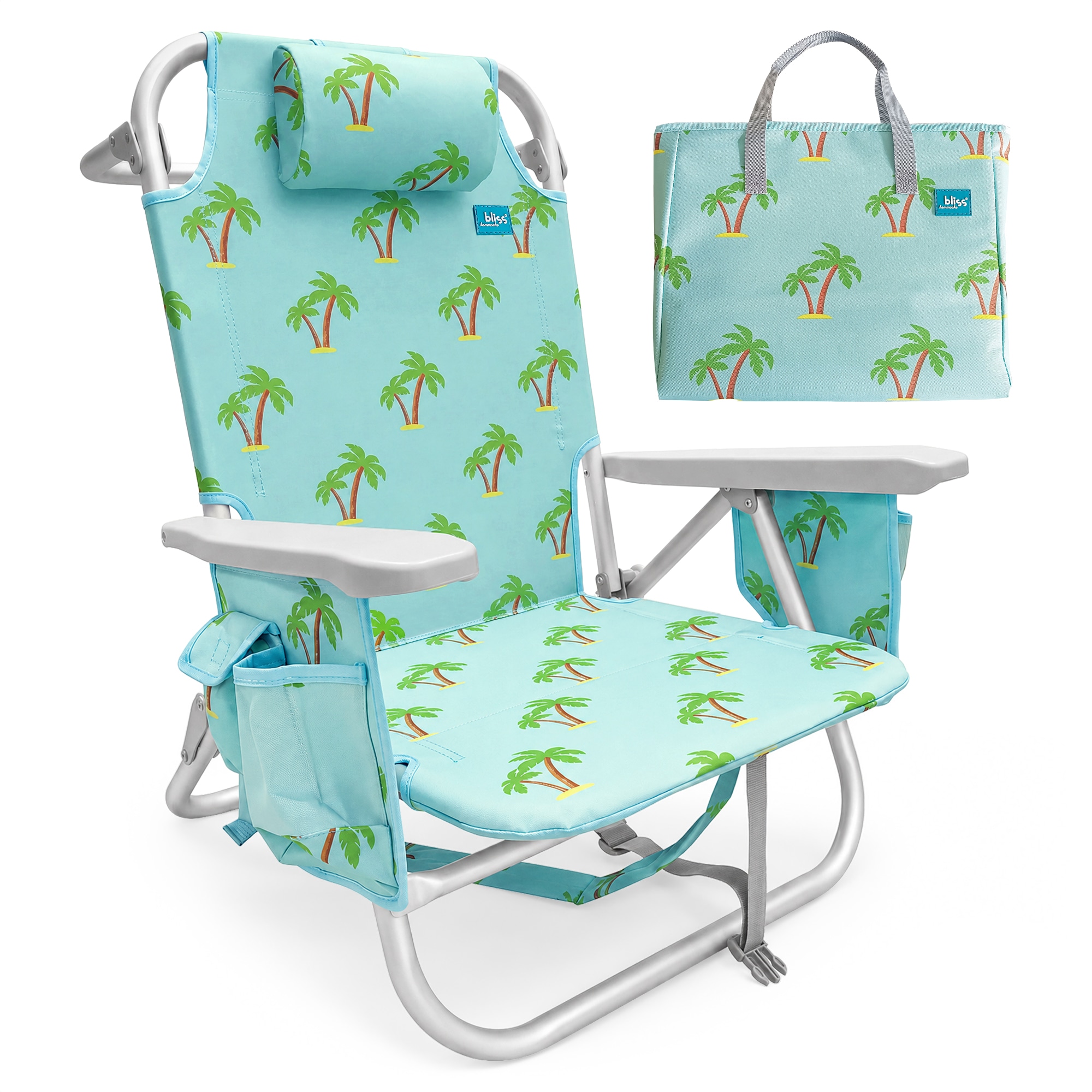 Bliss Hammocks  Folding Beach Chair Recliner with Detachable Cooler Palm Tree