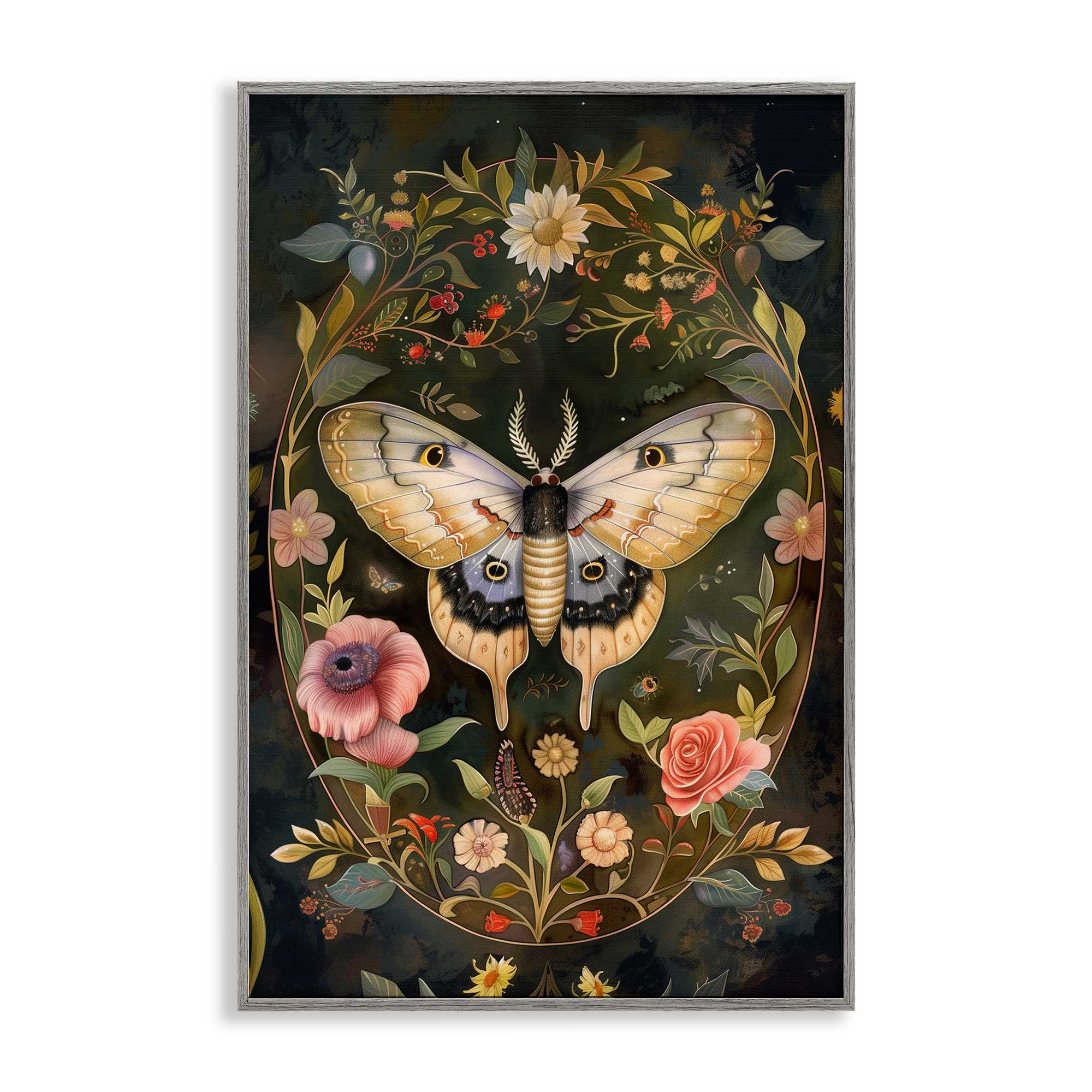 Stupell Industries BT-889-GFF-16X24 Victorian Botanicals and  Moth Framed Giclee design by The Dutch Lady