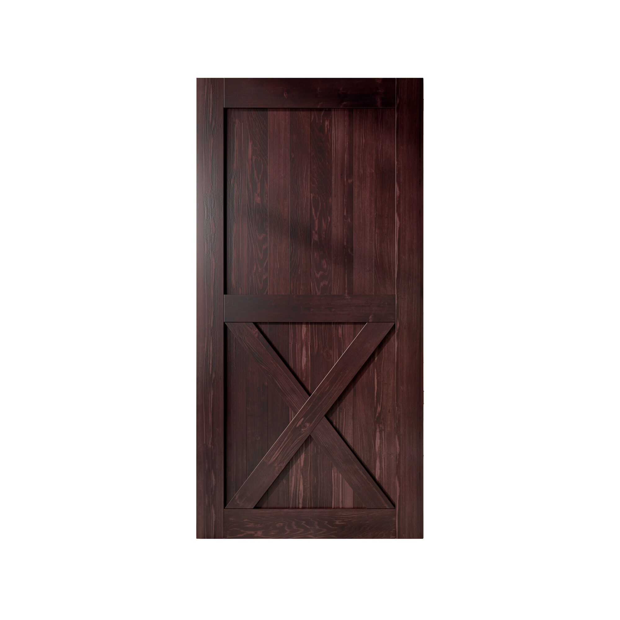 HOMACER 2496-X-RED 24-in x 96-in Red Mahogany X-frame Pine Wood Solid core Single Barn Door (Hardware Not Included)