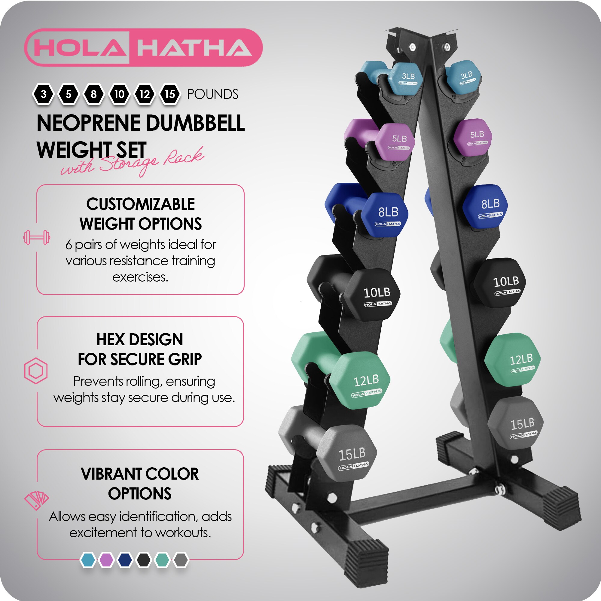 HolaHatha HH0317-3 dumbbells - View #2