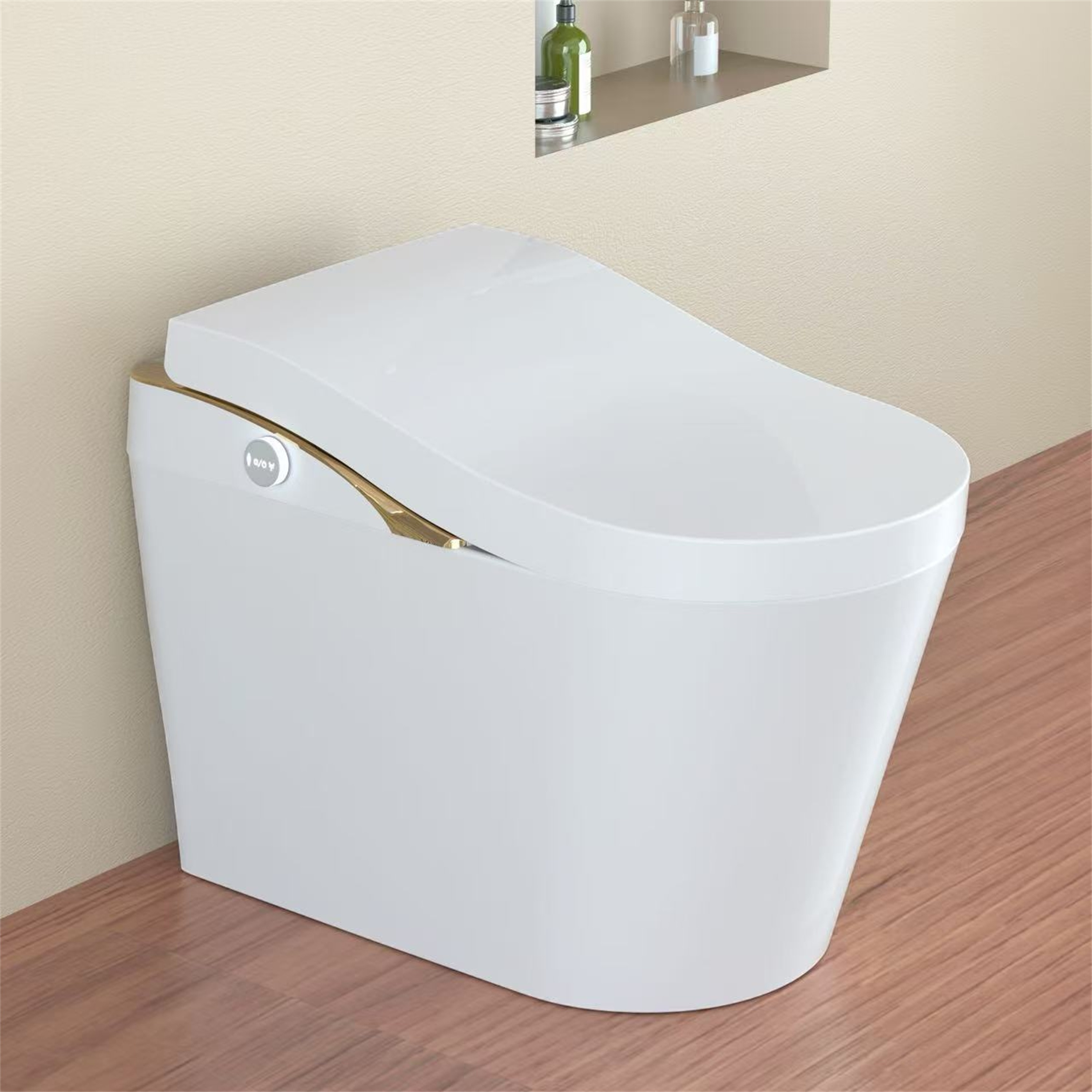 Wooakway Modern Smart Toilet With Bidet Auto Flush Auto Open/CloseHeated Seat Warm Water and Dry Foam Shield Function White