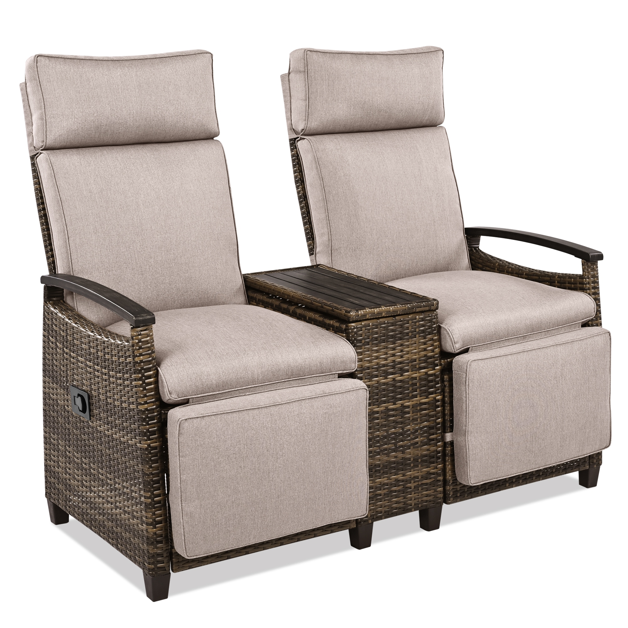 Nestfair HPGO2012D Patio Furniture Set of 2 Wicker Brown Wicker Frame Stationary Recliner Chair with Brown Cushioned Seat