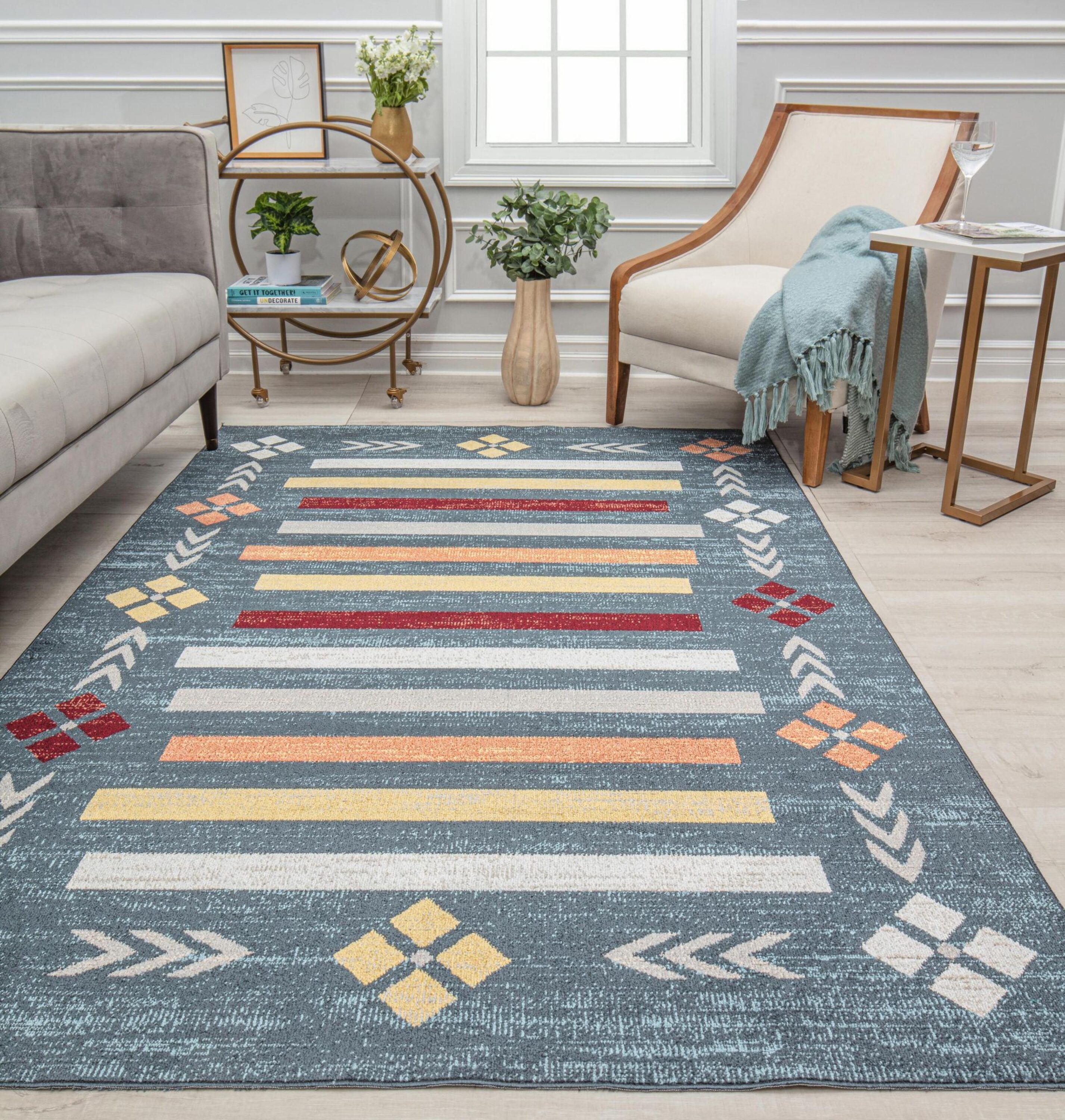 Rugs America 31635 Jada 5 x 7 (ft) Loomed Polyester Blue Harmony Rectangular Indoor Tribal Bohemian/Eclectic Area rug