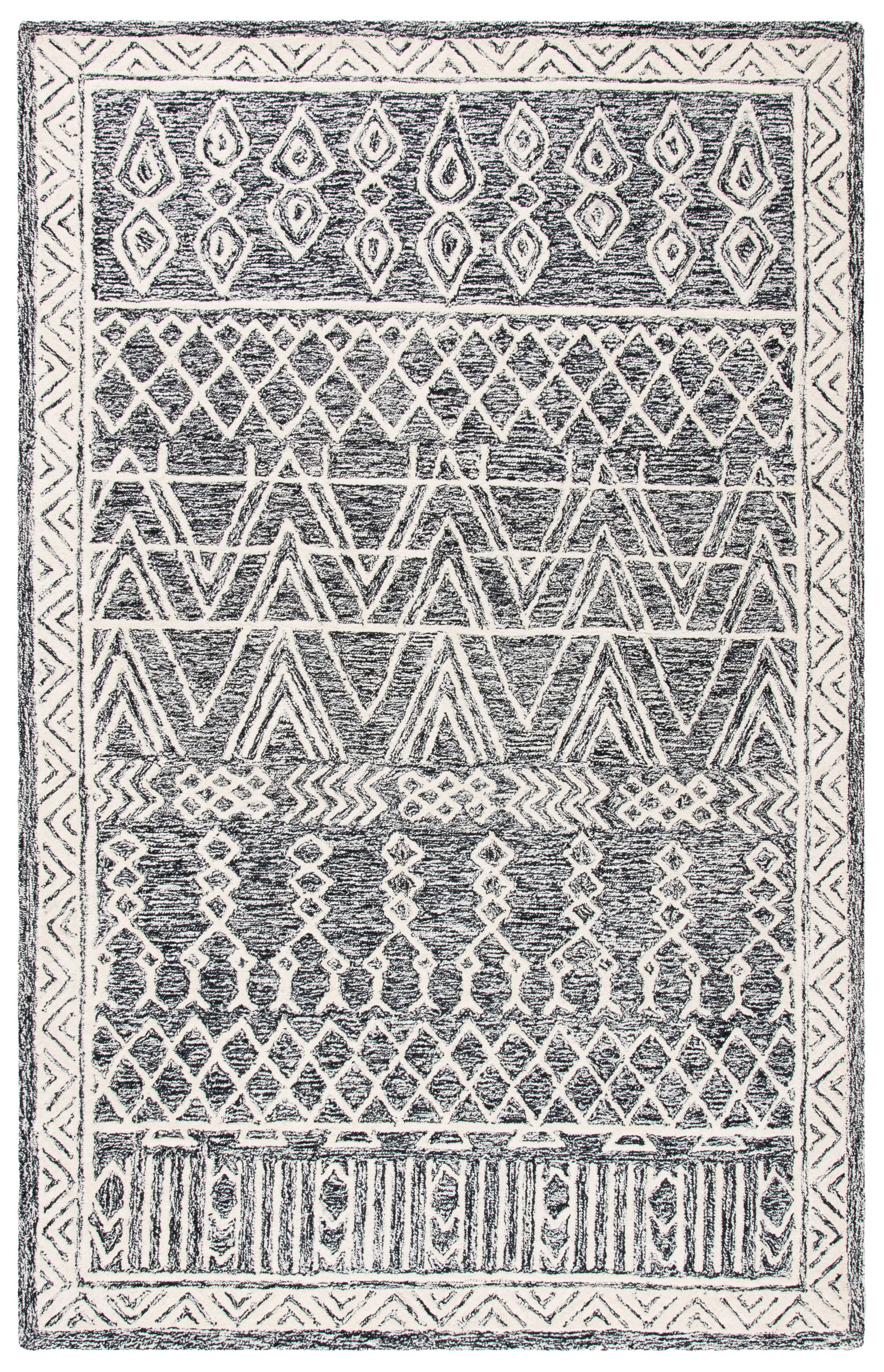 Handmade Black and Ivory Wool Abstract 9' x 12' Area Rug