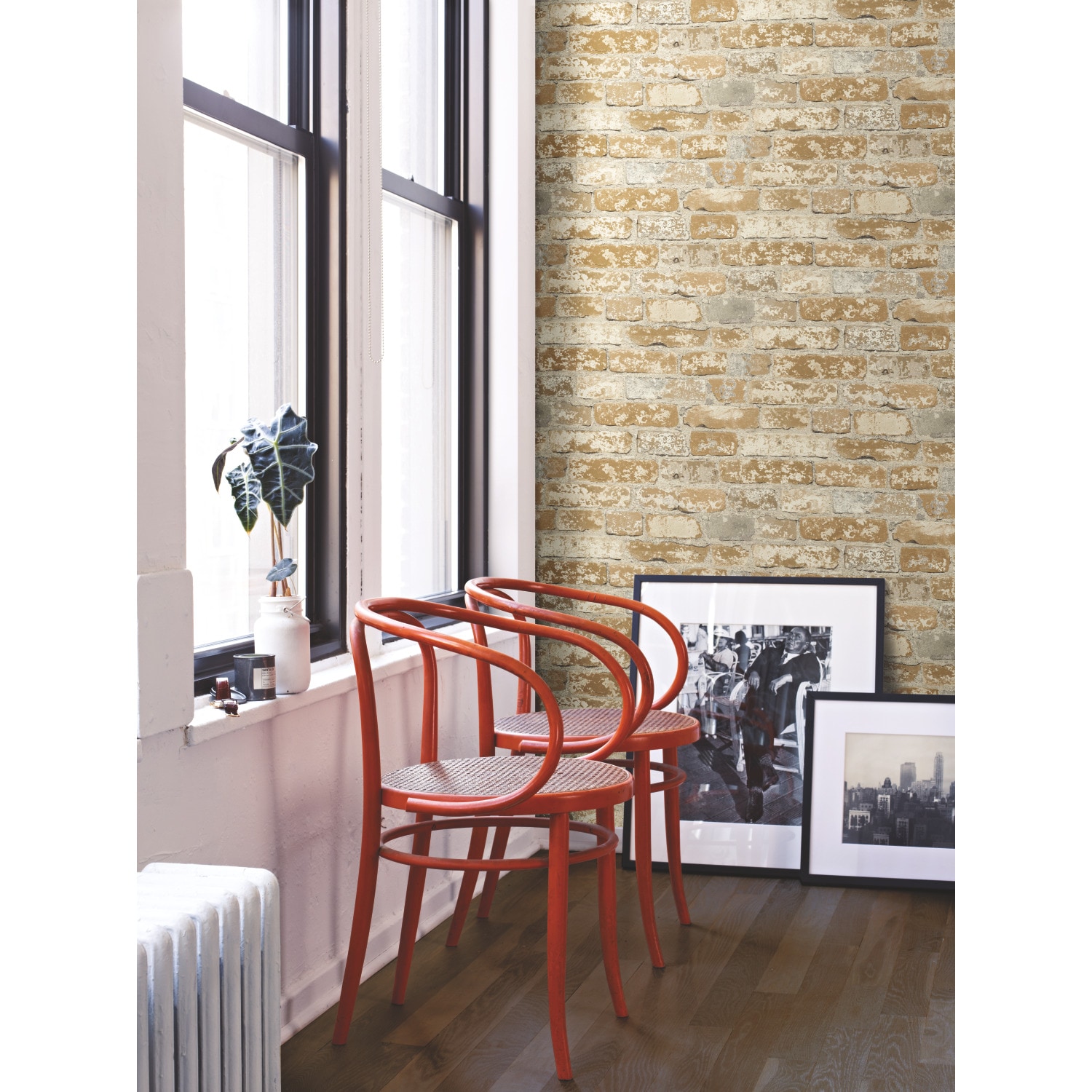 RoomMates RMK9037WP 28.2-Sq. Feet Brown Vinyl Brick Self-adhesive Peel and Stick Wallpaper