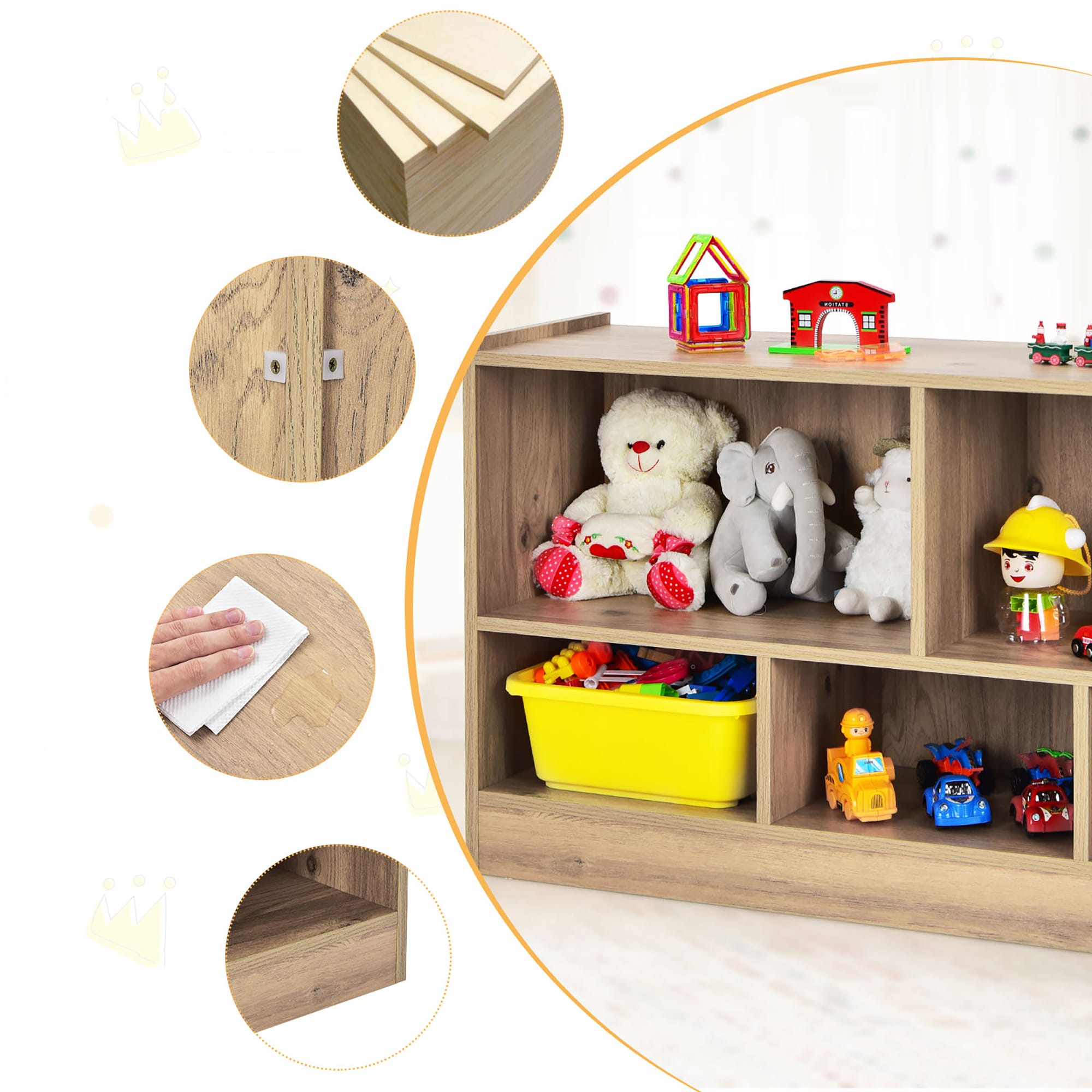 Natural Medium Wood Kids 5-Cube Storage Cabinet