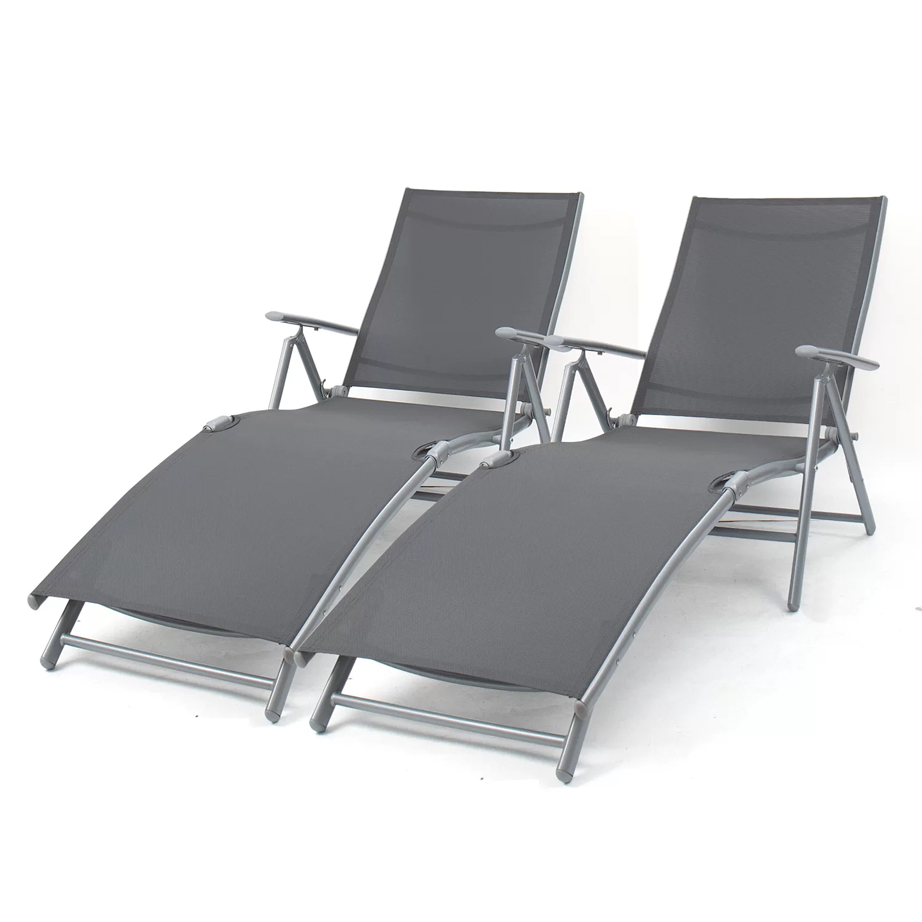 Vineego LS-TLCL9024 TLCL Set of 2 Gray Metal Frame Stationary Chaise Lounge Chair with Gray Mesh Seat