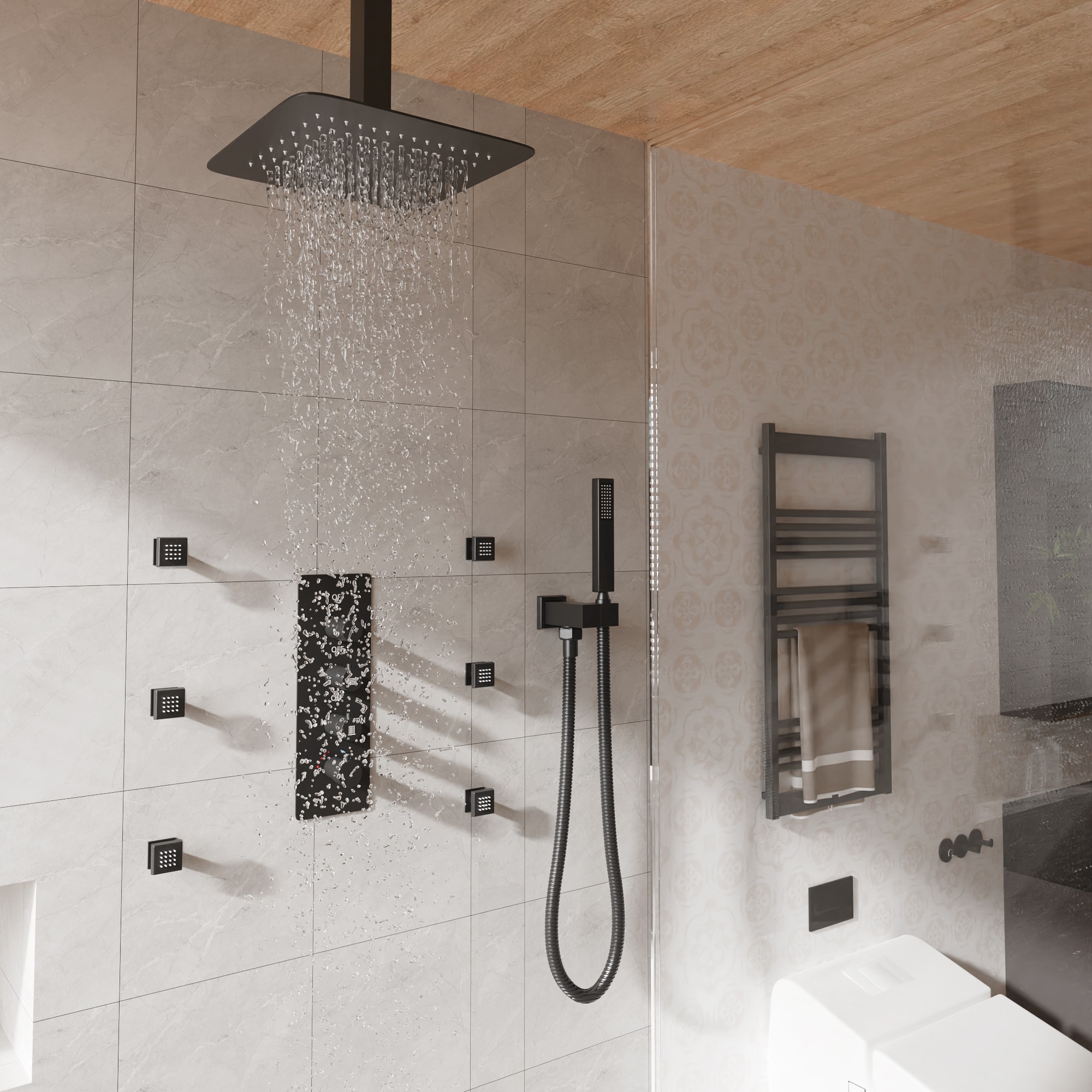 CASAINC TC05-VB Luxury Matte Black 12-in Built-In Shower Faucet System with 3-way Diverter ( Thermostatic Valve Included )