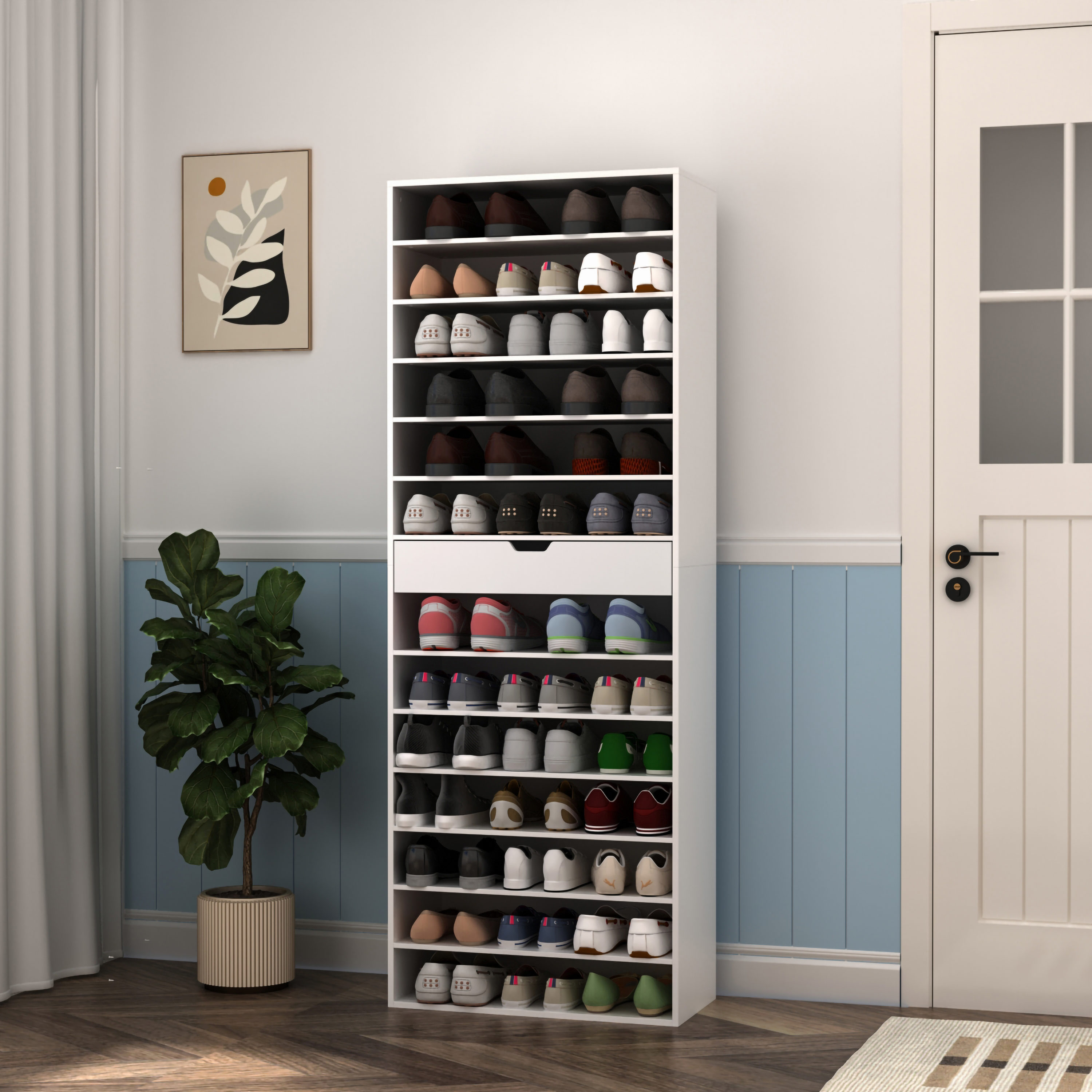 FUFU&GAGA 70.9-in H 8 Tier 14 Pair Black Wood Shoe Cabinet
