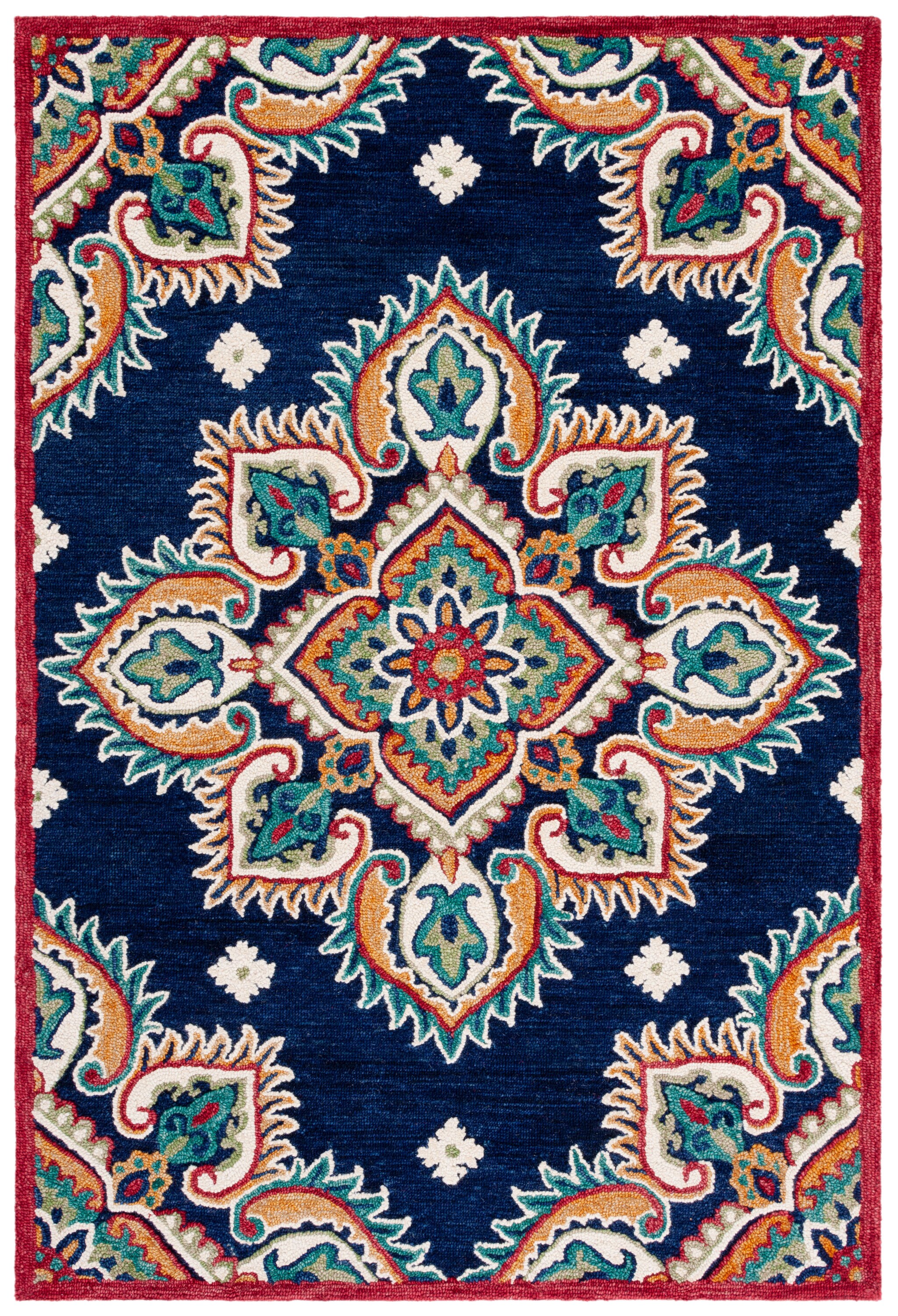Safavieh BLM561N-5 Blossom Bryson 5 x 8 (ft) Tufted Wool Navy/Ivory Rectangular Indoor Abstract Bohemian/Eclectic Area rug