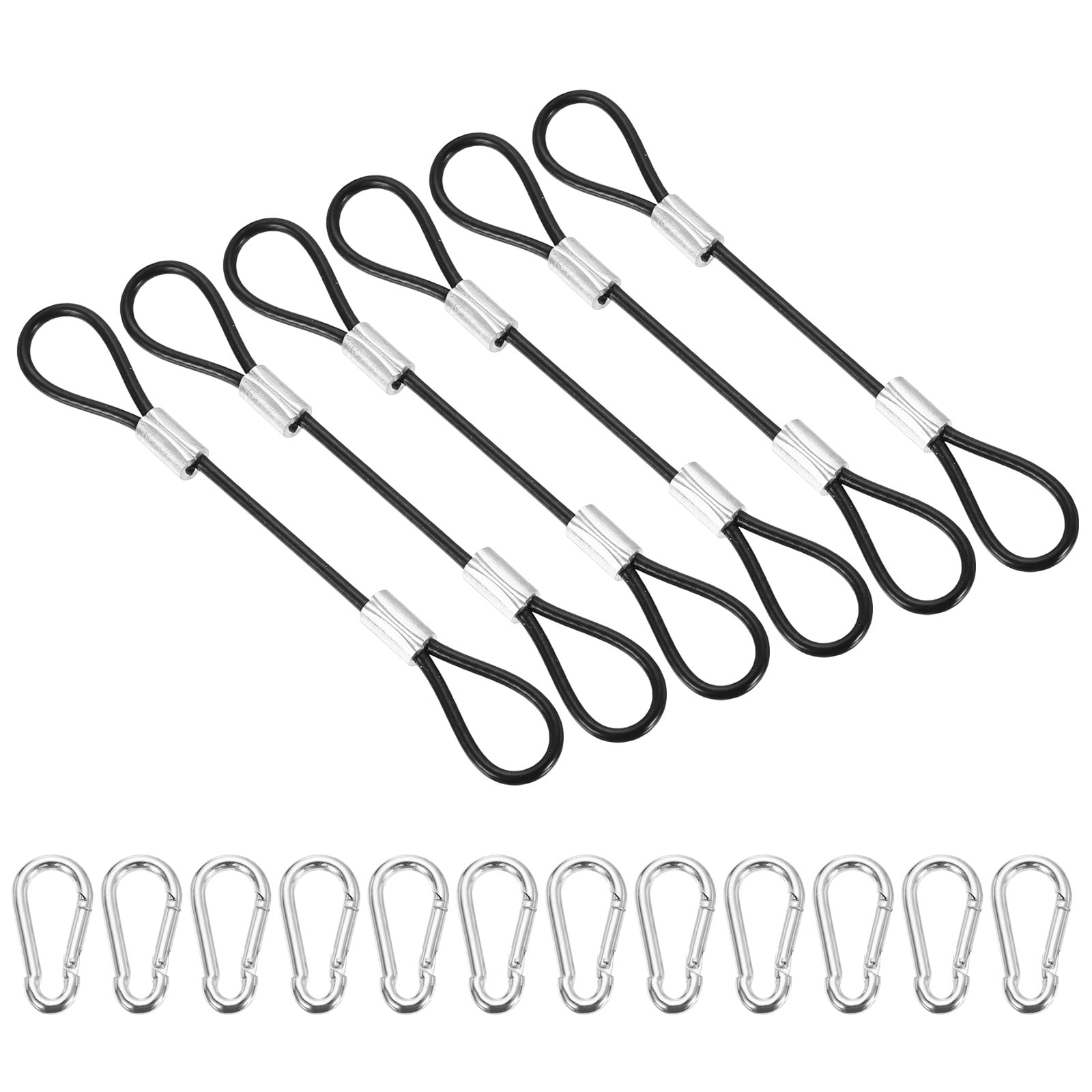 PATIKIL 4 Inch Safety Cable Lock 6pcs 304 Stainless Steel Security Wire Ropes Double Loop Anti-Theft Safety with 12 Spring Buckles for Bicycles Luggage Stage Lighting Black #S26081900UX8479