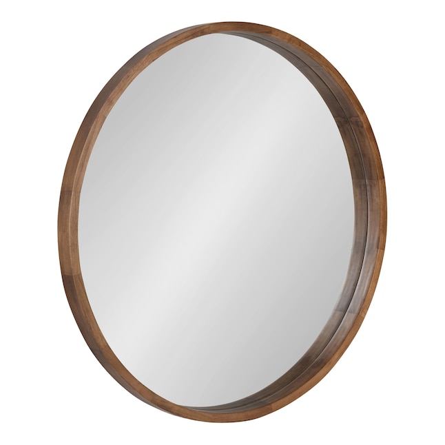Round Rustic Brown Framed Wall Mirror, Circular Wood Framed Mirror