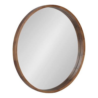 Round Rustic Brown Framed Wall Mirror, Wooden Round Mirror Bathroom