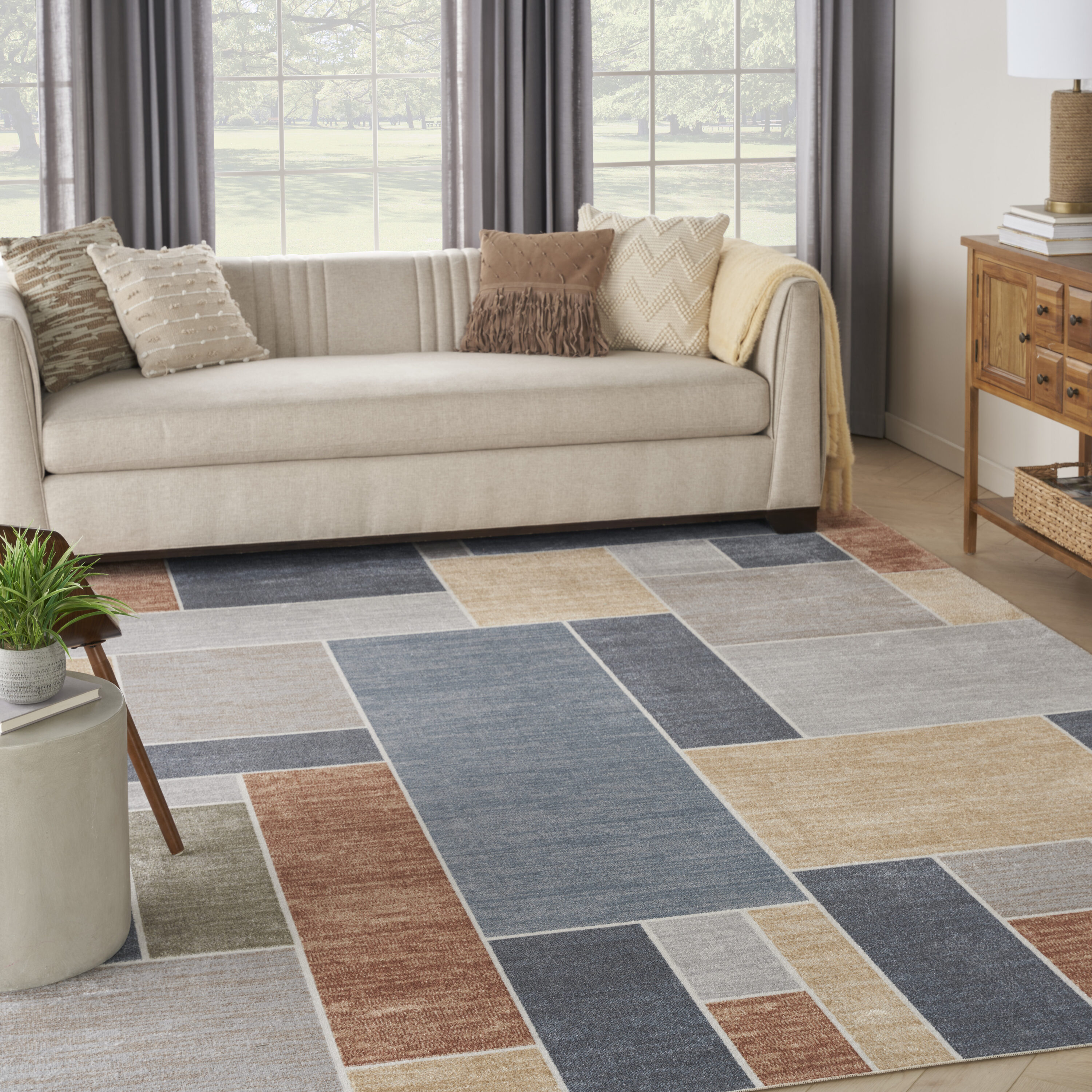 Nourison Home 099446979162 Astra Machine Washable 10 x 14 (ft) Loomed Polyester Multicolor Rectangular Indoor Geometric Machine washable Area rug