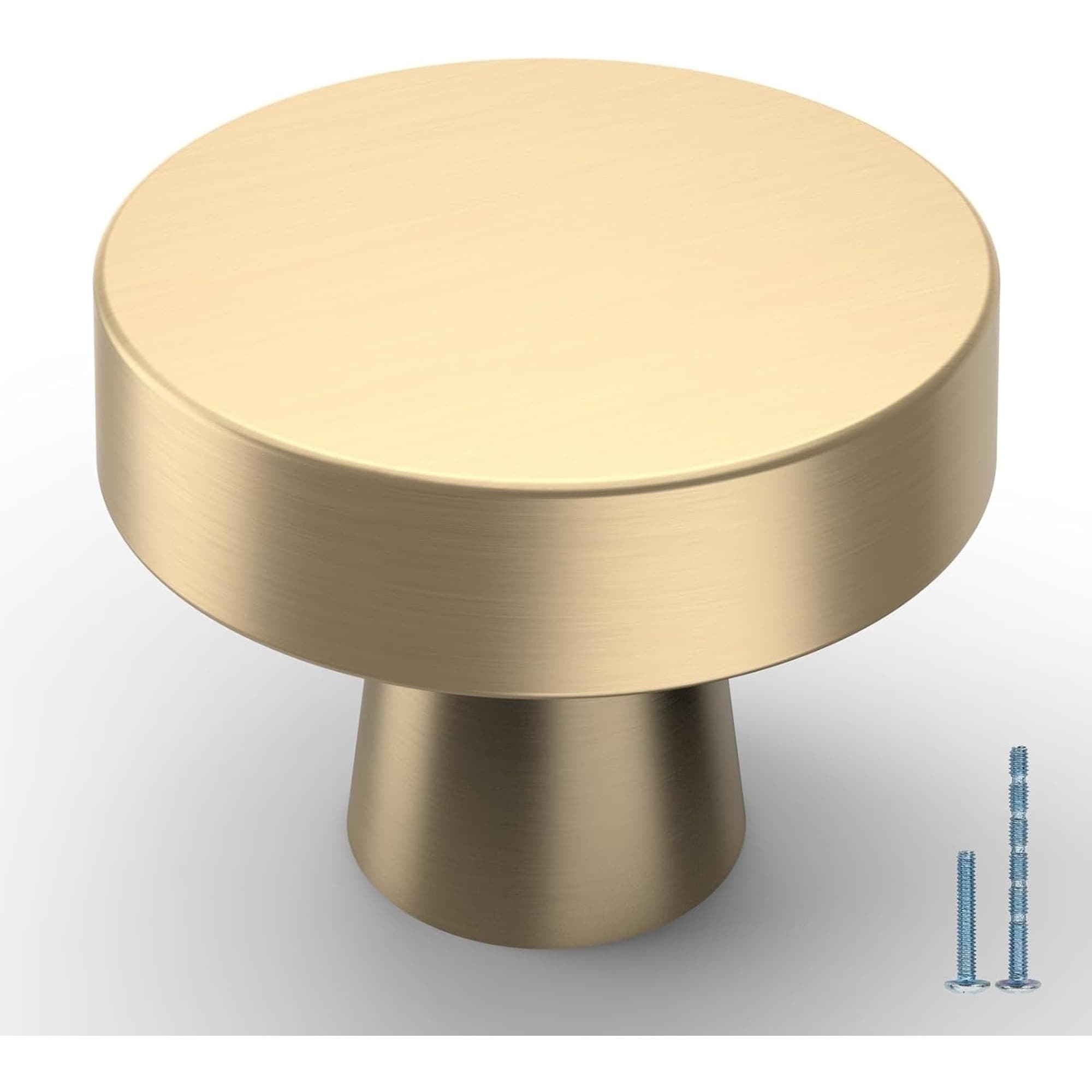 Numhew 1.2in W 10-Pack Brushed Gold Round Cabinet Knob