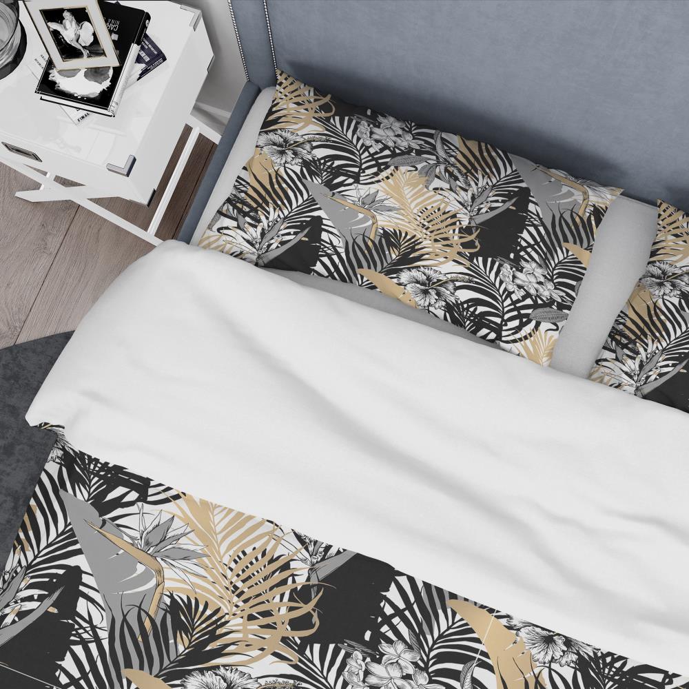 Twin Black Floral Microfiber Duvet Cover Set