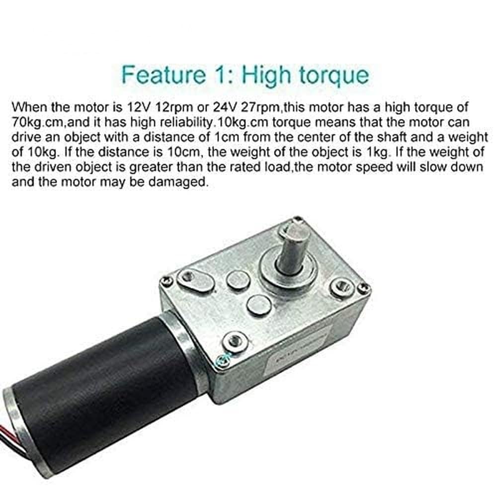 Oyezvary 12V 16rpm DC Worm Gear Motor High Torque 70kgcm Self Locking ...