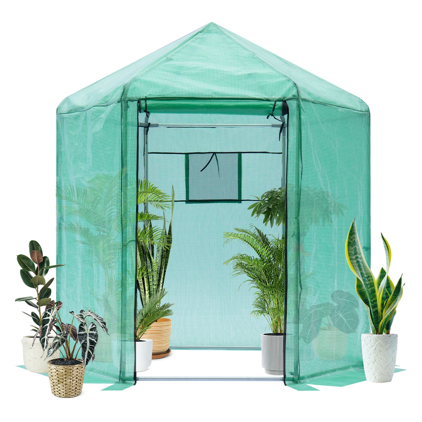 Mondawe MD-OP32811 7-ft L x 7-ft W x 7.3-ft H Green Greenhouse Kit