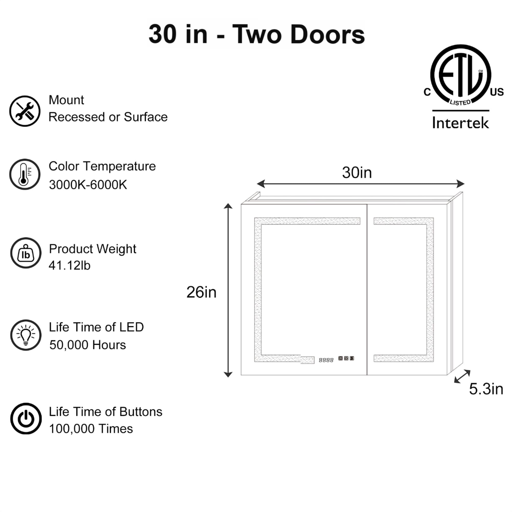 ExBrite LWSDHMC3026V3 Bathroom-Medicine-Cabinets - View #3