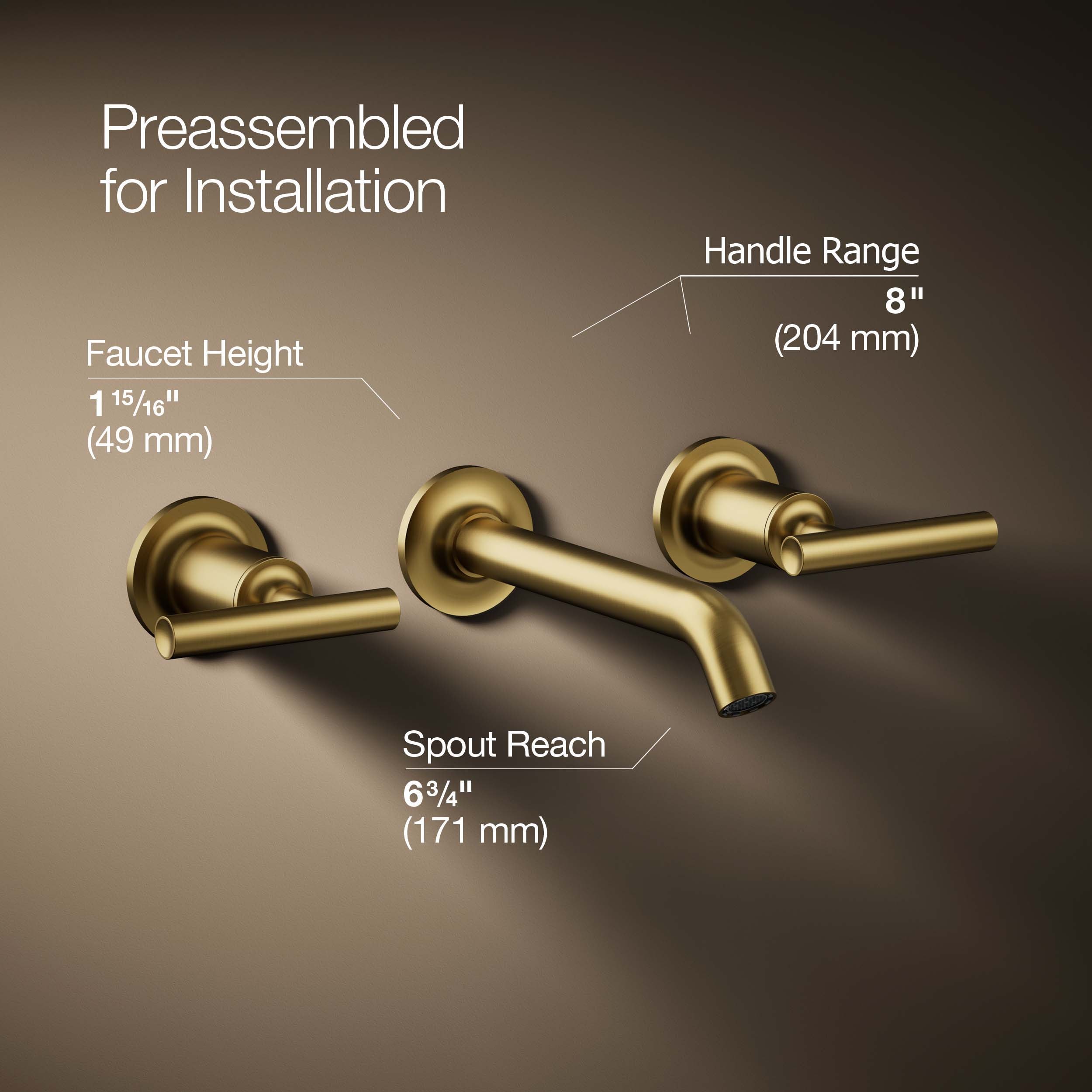 Purist Brushed Brass Wall-Mounted Bathroom Faucet
