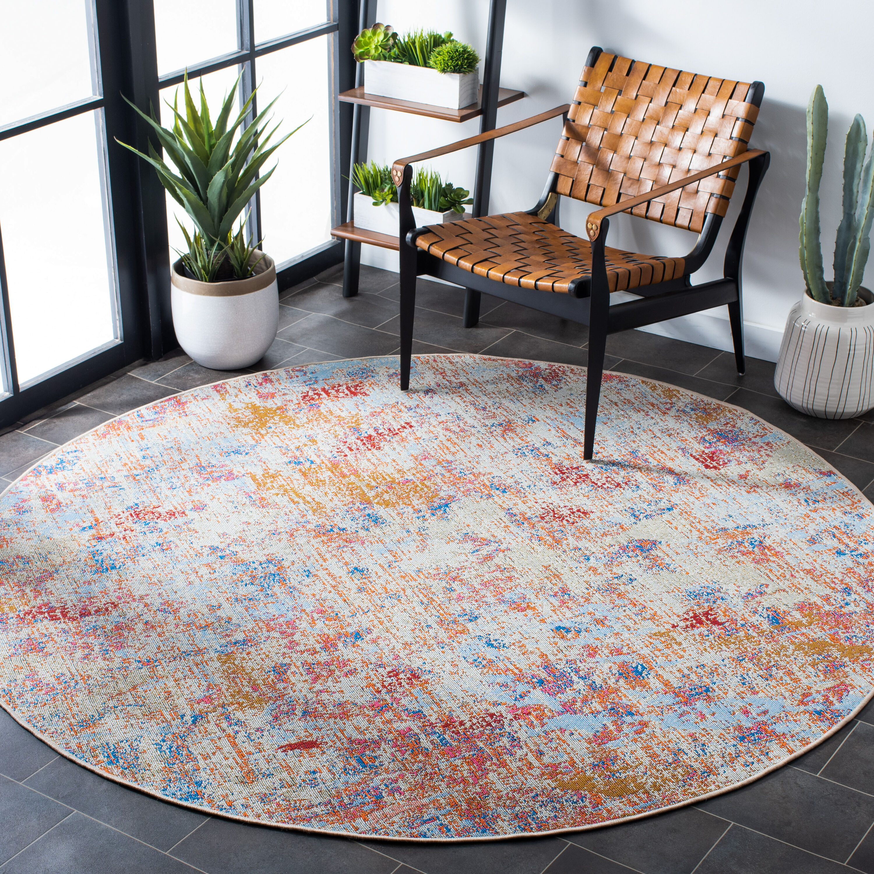 Safavieh Summer 451A Ivory Light Blue 7 x 7 Round Area rug in the Rugs ...