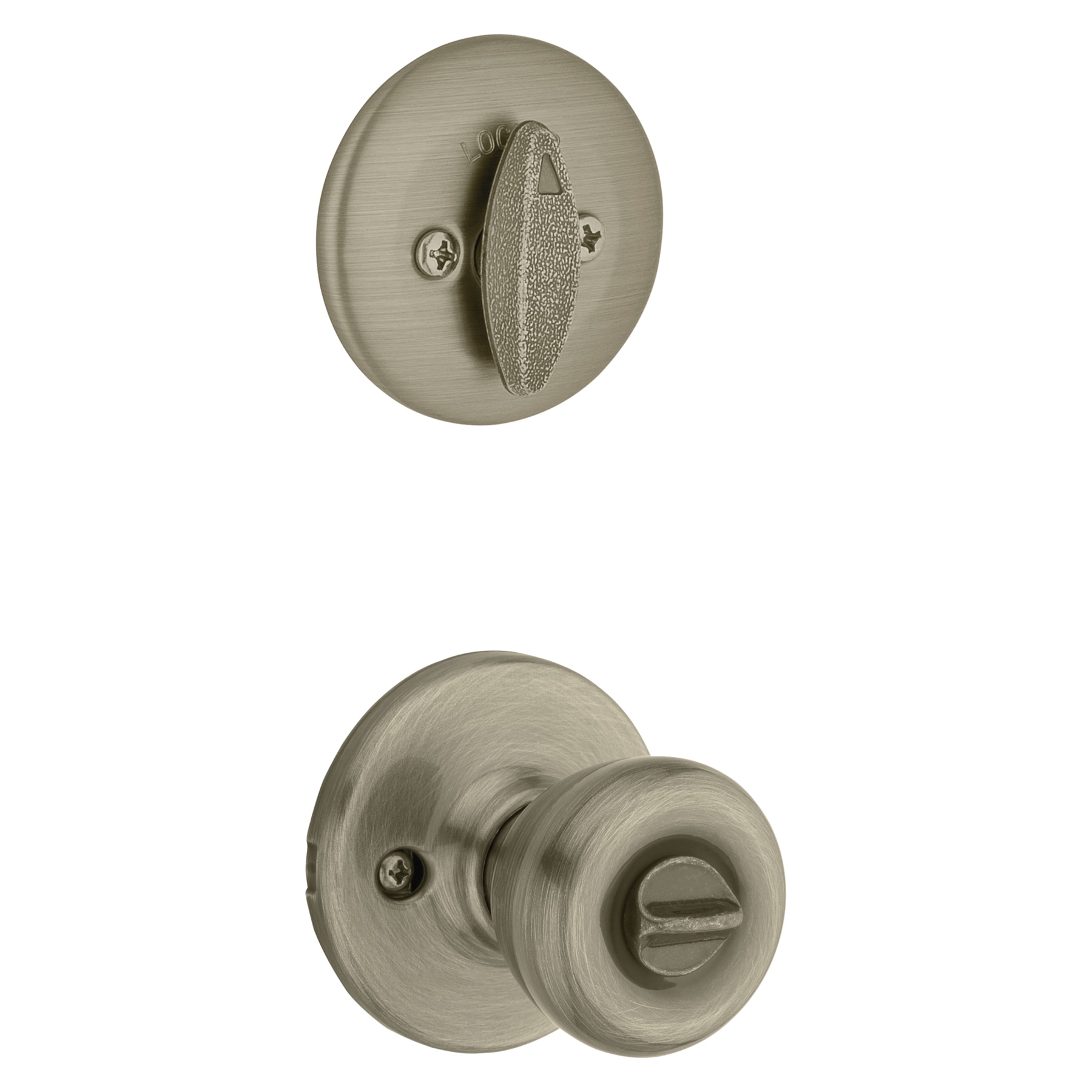 Kwikset Series Tylo Antique Brass Exterior Single-cylinder deadbolt Keyed Entry  Door Knob Combo Pack with Antimicrobial Technology in the Door Knobs  department at