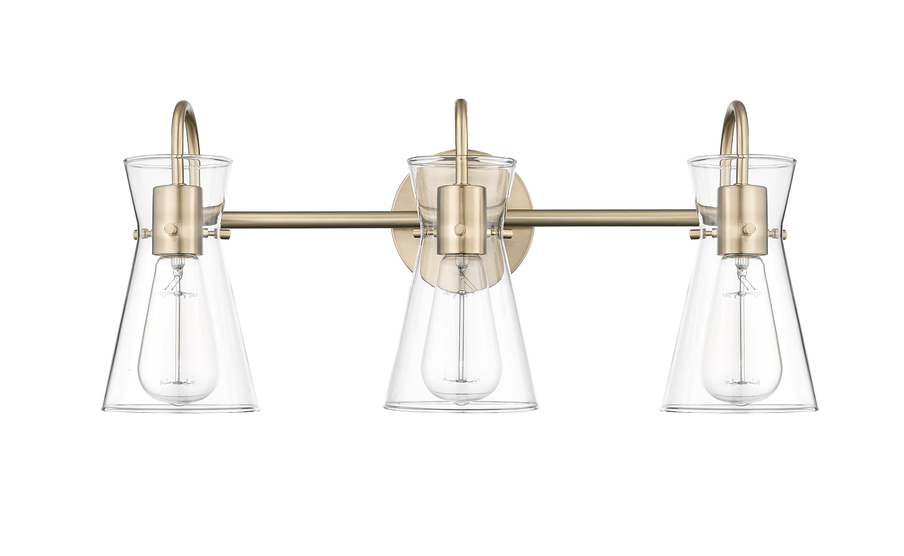 Modern Gold 3-Light Vanity Fixture with Clear Glass Shades