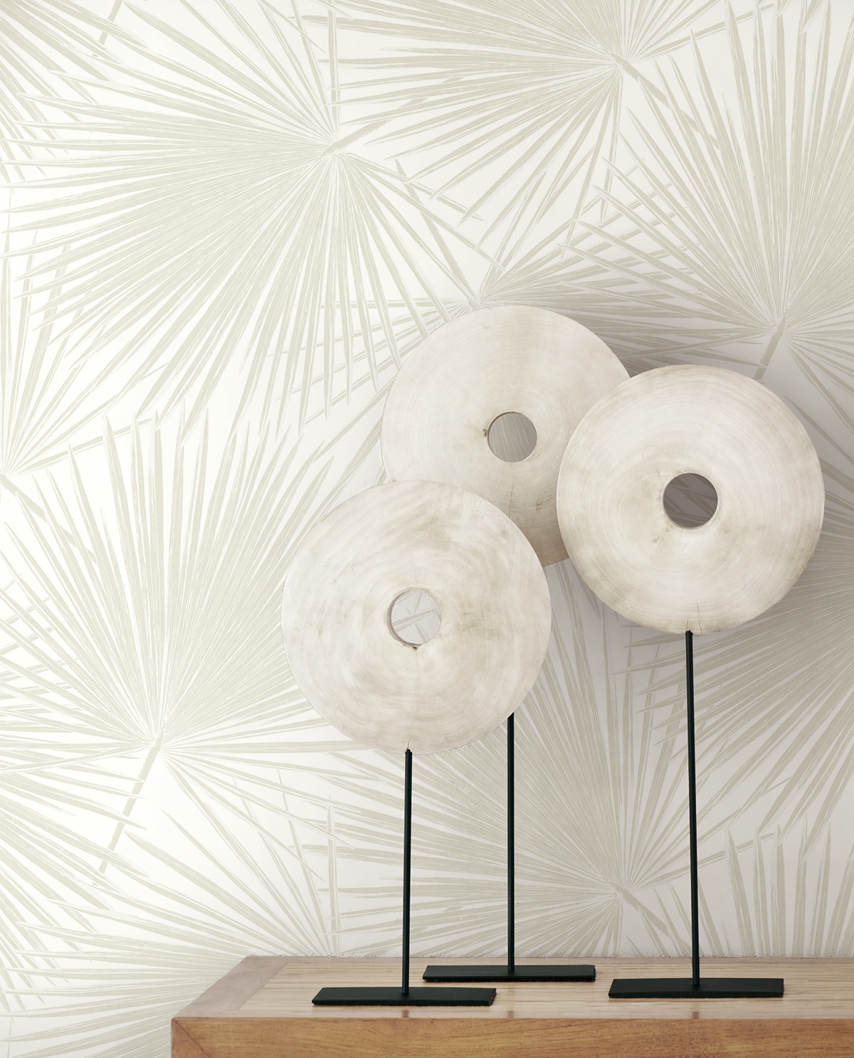 Sea Salt Vinyl Palm Leaf Peel and Stick Wallpaper Roll