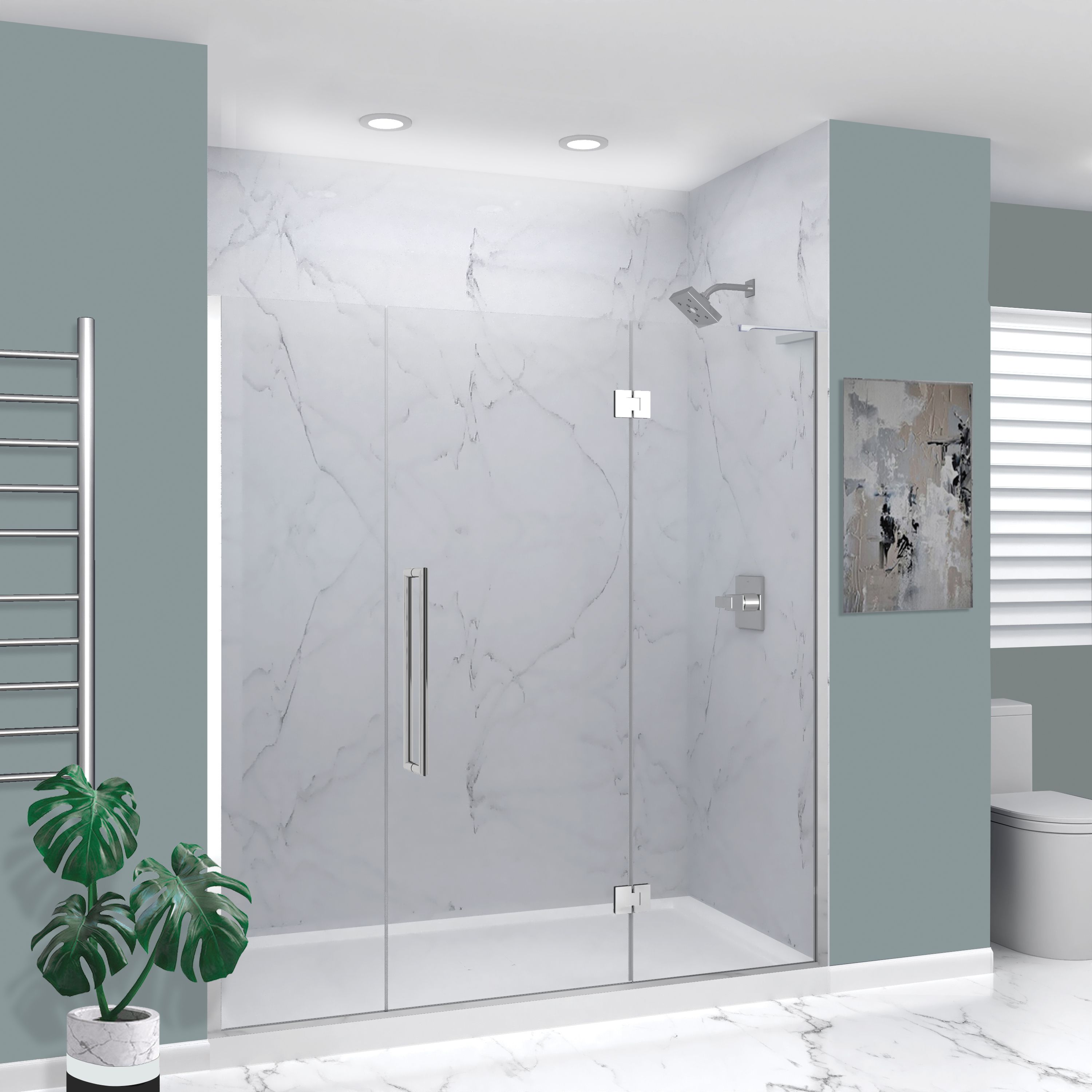 Transolid EHTF755277610C-T-PC Elizabeth Polished Chrome 75-1/2-in to 76-1/2-in x 76-in Semi-frameless Hinged Soft Close Shower Door