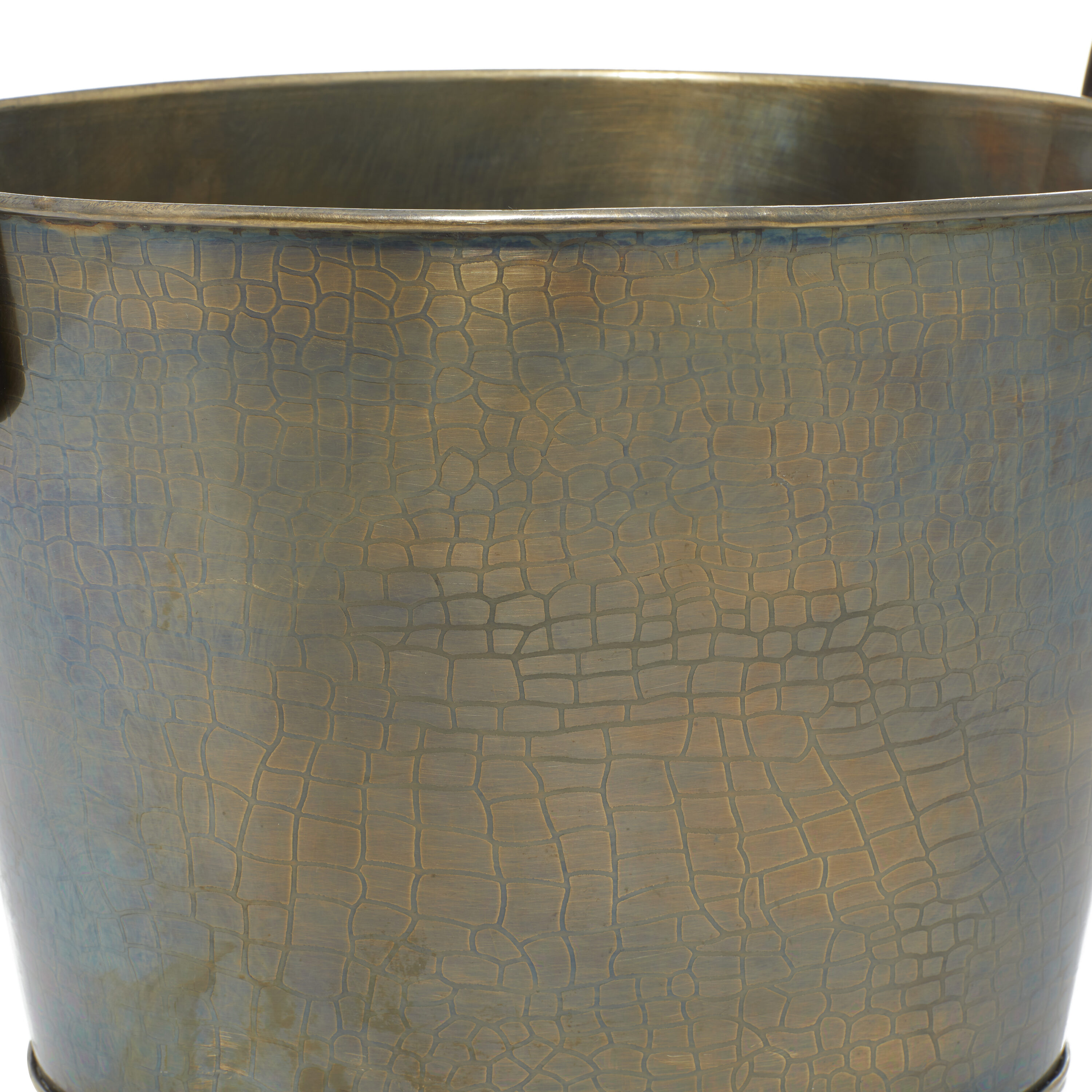 Bronze Metal 6-Bottle Ice Bucket with Leather Handles