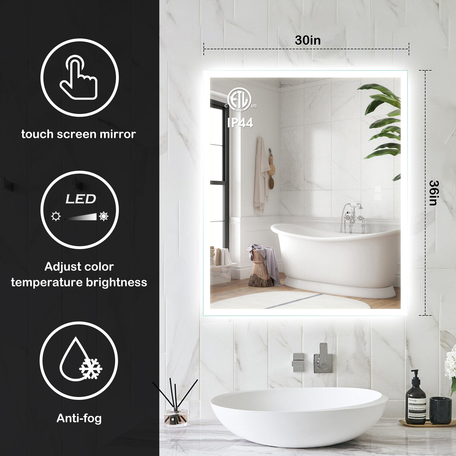 HomLux MA033630TD-OL Framed-Bath-Mirrors - View #4
