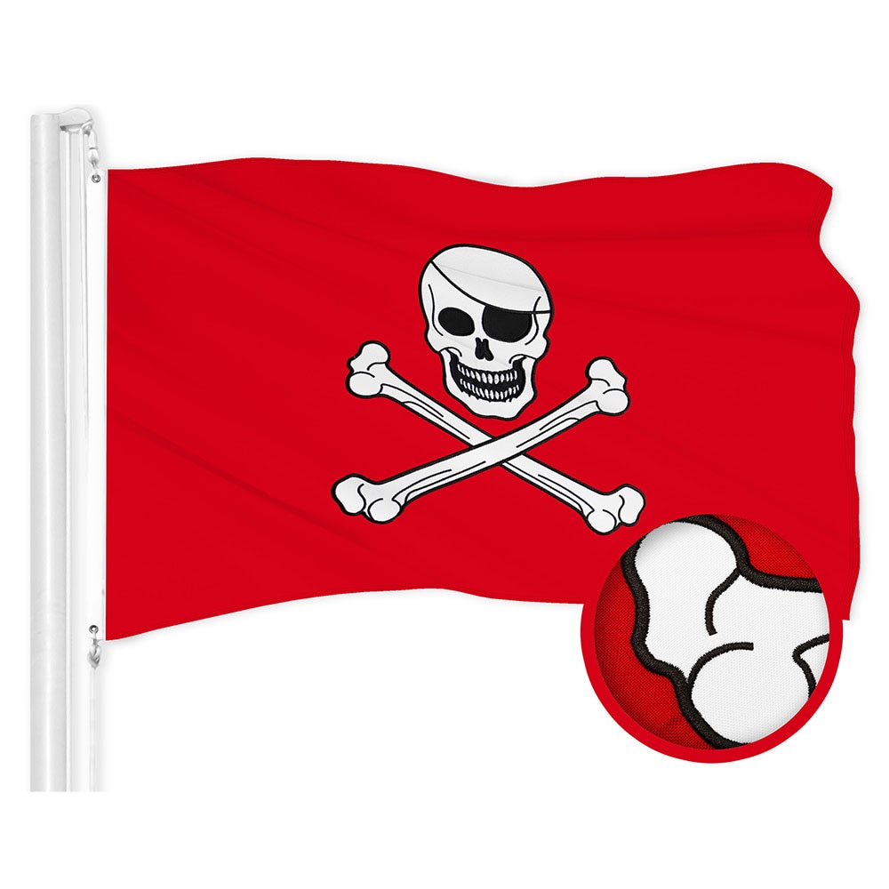 G128 16-in W x 24-in H Pirate Jolly Roger Bones Red Embroidered Flag