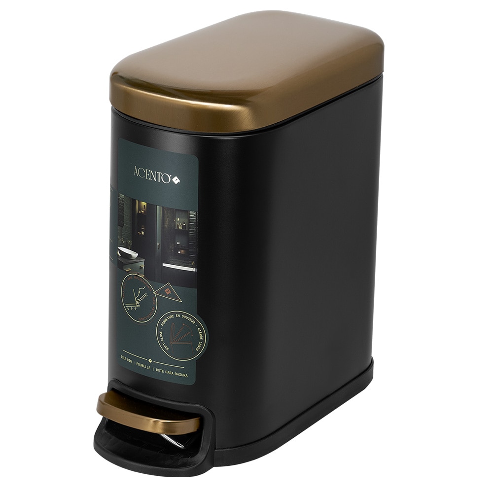 ACENTO WB426MBG Matte BlackGold Metal Wastebasket