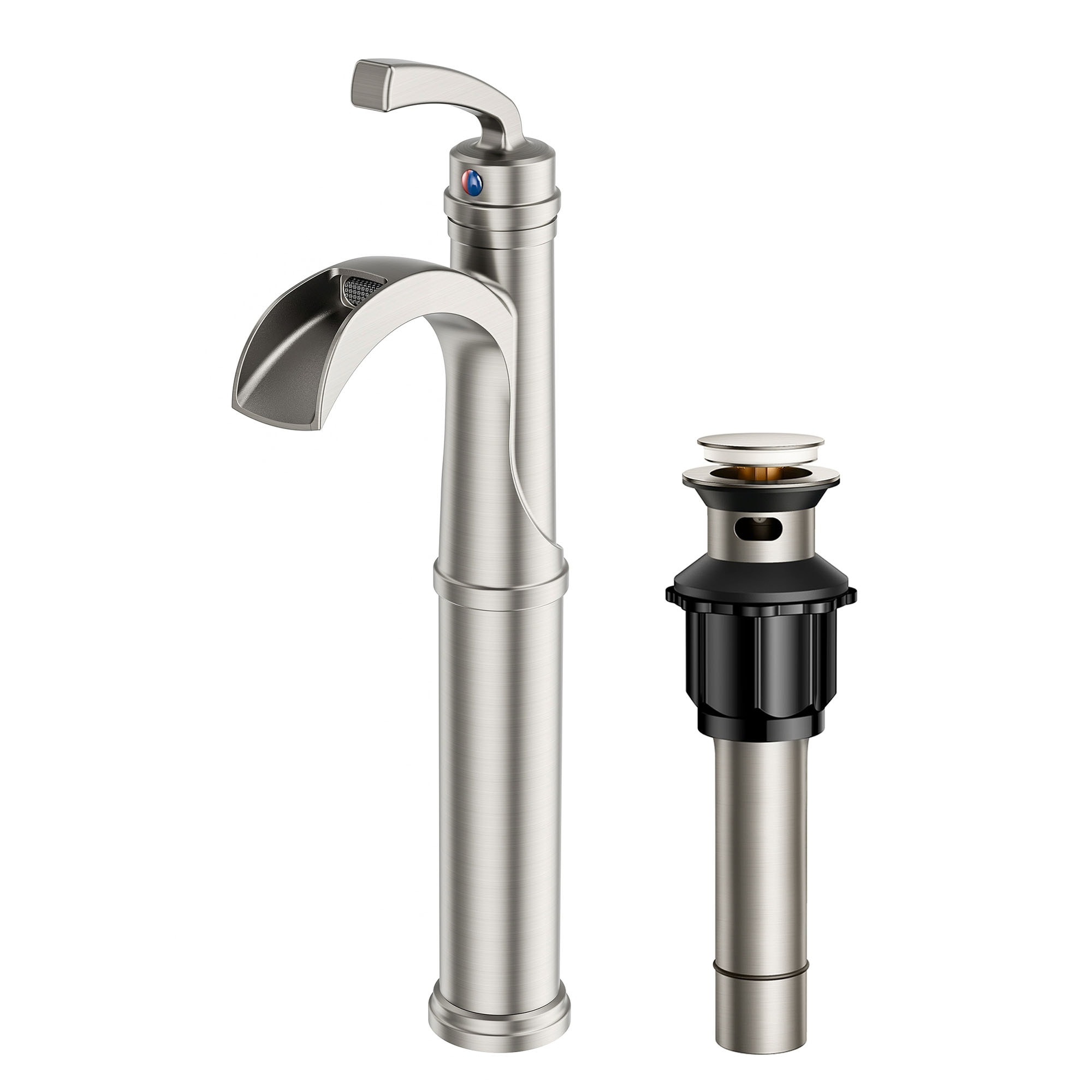 FURUISI LL39A53BN-H Brushed Nickel Vessel 1-handle High-arc Commercial/Residential Handle Bathroom Sink Faucet with Drain