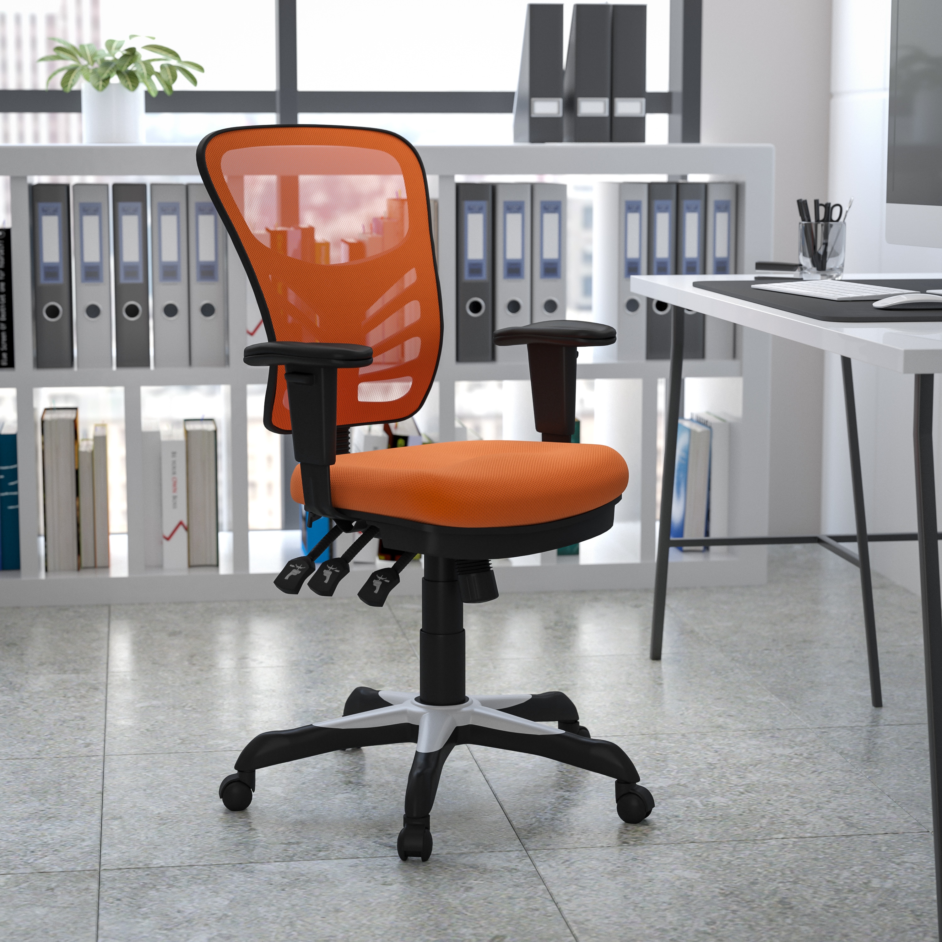 Orange Mesh Mid-Back Executive Swivel Chair with Adjustable Arms