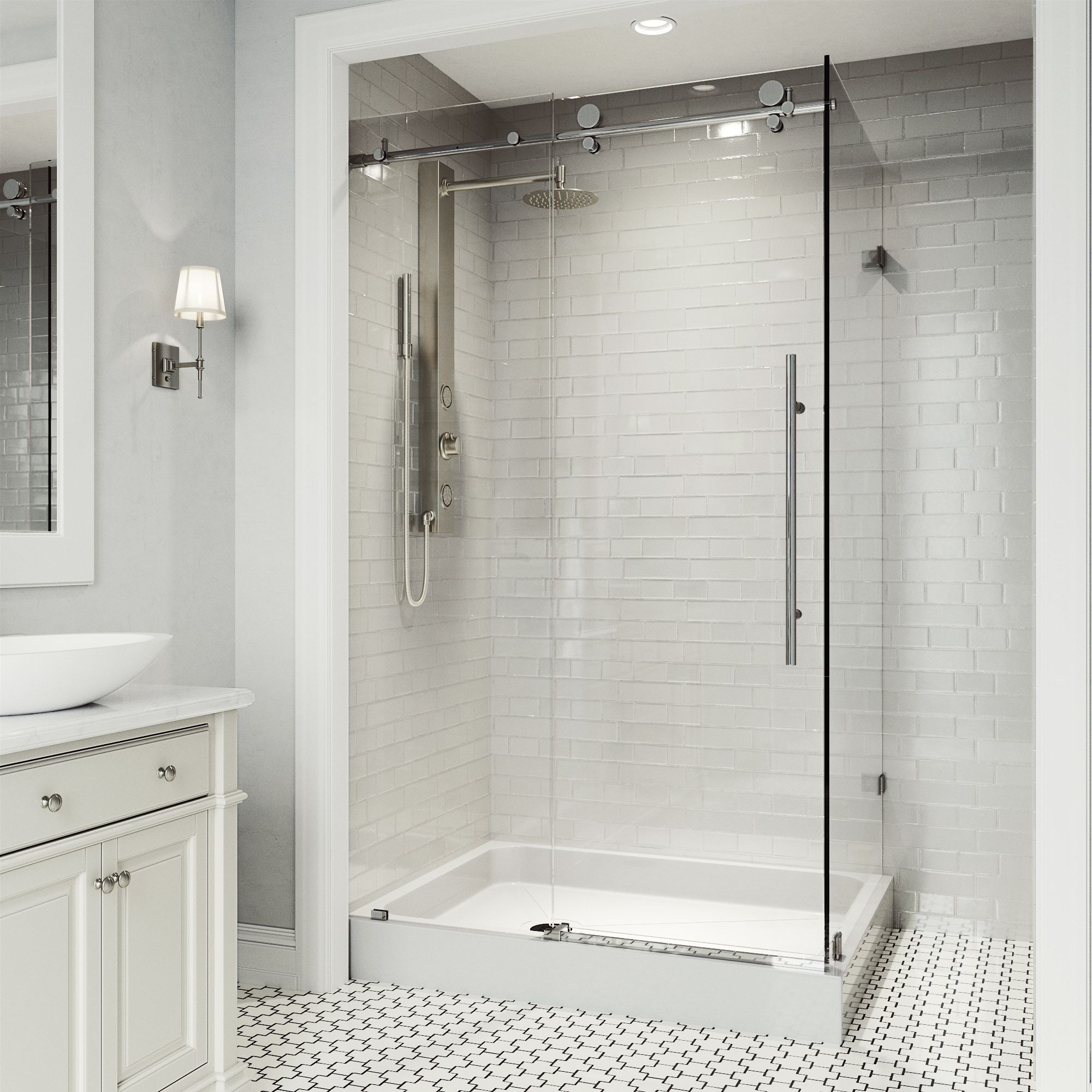 VIGO VG6053CHCL48WL Elan E-Class 2 -Piece 48-in W x 36-in L x 82-in H Rectangular Corner shower kit ( Left Drain) Base and Door Included Chrome Hardware Included