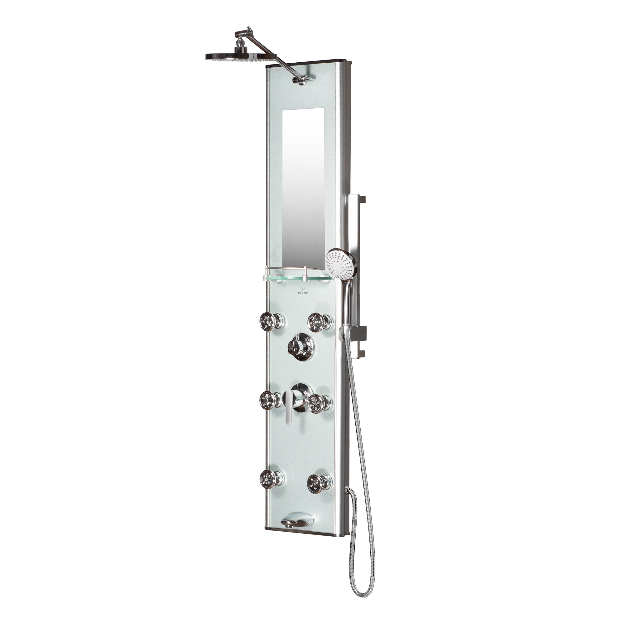 PULSE 1013-GL Silver glass with chrome fixtures 8-in Dual/Combo 4-way Diverter ( Pressure-balanced Valve Included )