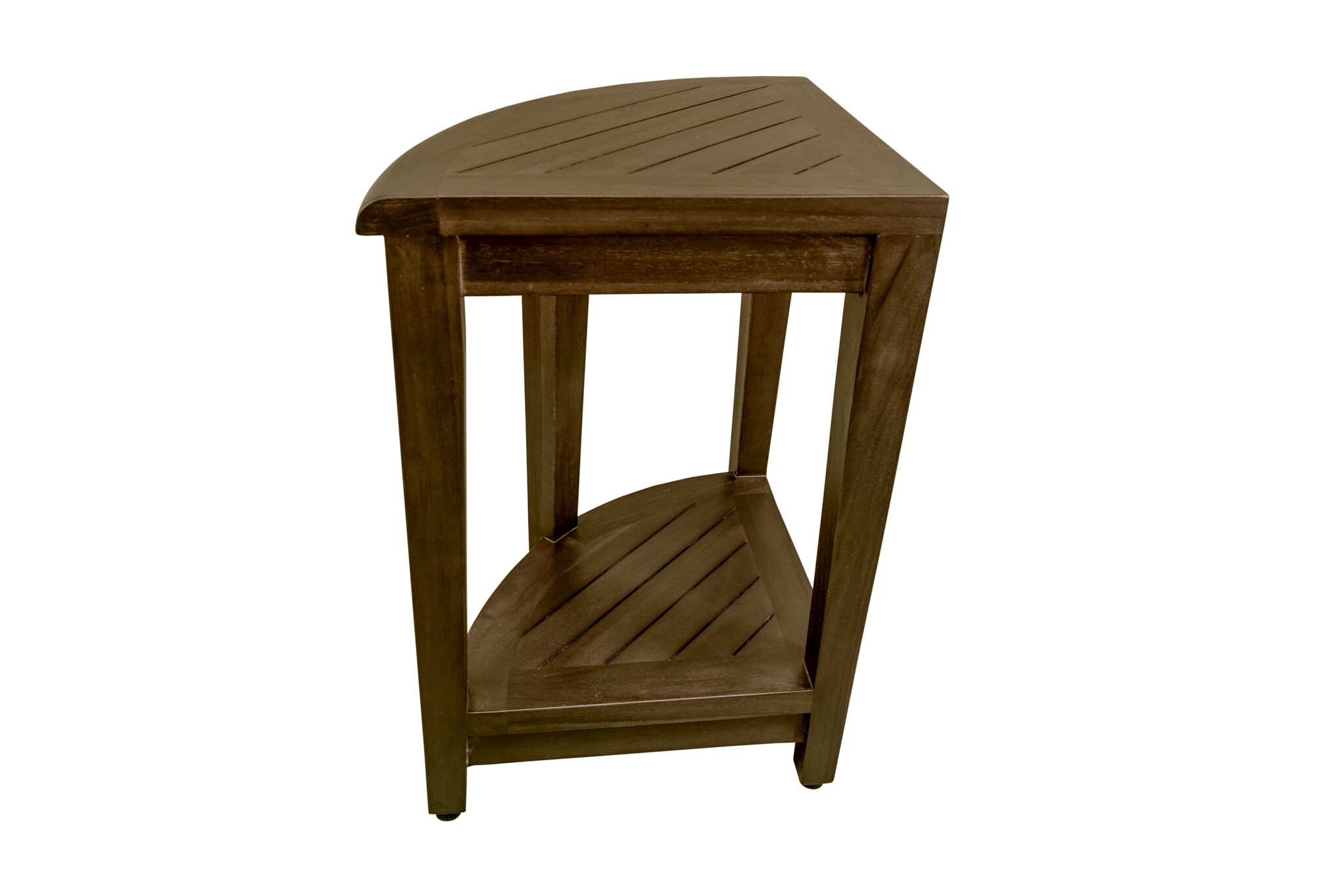 23" Dark Brown Teak Corner Shower Shelf with Adjustable Feet